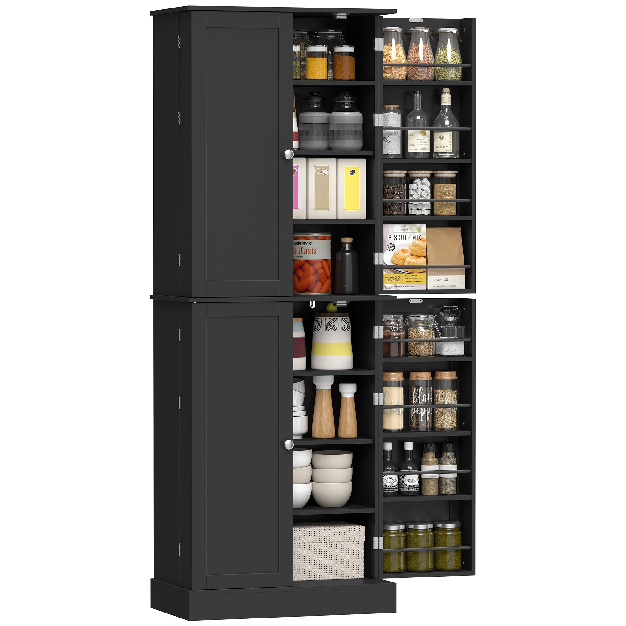 65" Kitchen Pantry Cabinet, Modern Storage Cabinet with Doors and Shelves, Freestanding Cupboard for Dining Room, Black