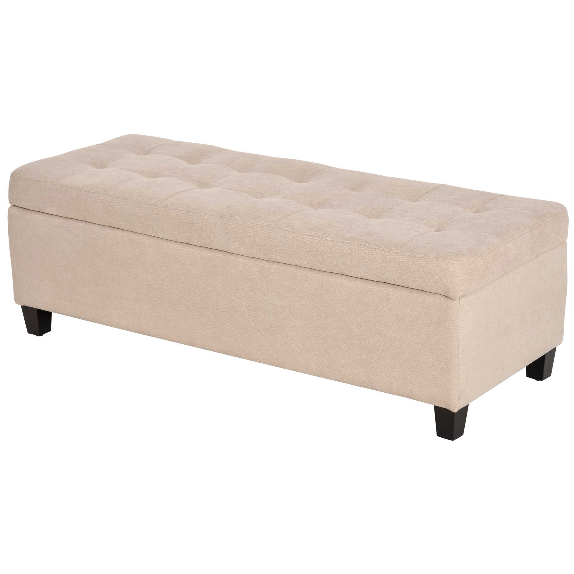HOMCOM Linen Storage Ottoman, End of Bed Bench, Padded Footrest Seat with Tufting Design, Hinged Lid and Wood Frame 125L x 49W x 41.5H cm Beige