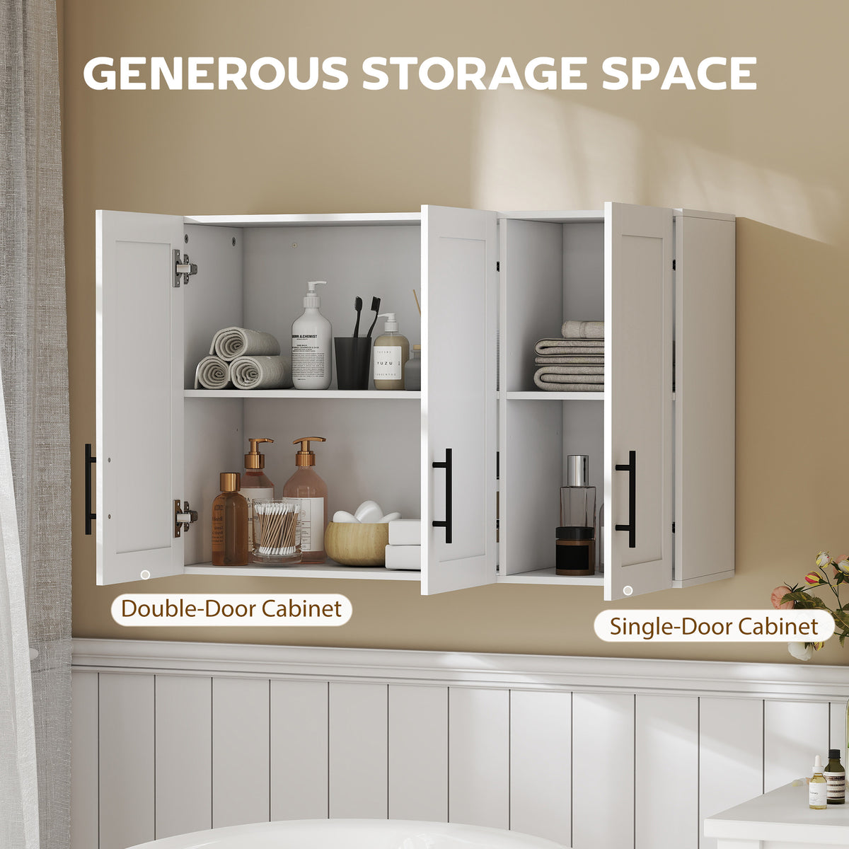 Bathroom Wall Cabinet, Modern Medicine Cabinet Wall Mounted, Over The Toilet Space Saver with 3 Doors and Adjustable Shelves for Toilet, Bathroom, Washroom, White