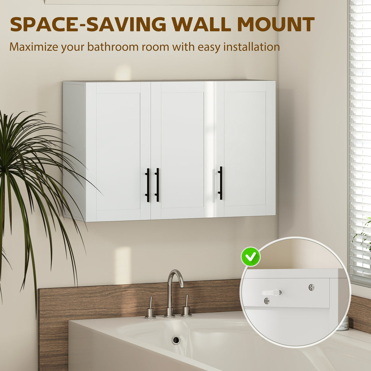 Bathroom Wall Cabinet, Modern Medicine Cabinet Wall Mounted, Over The Toilet Space Saver with 3 Doors and Adjustable Shelves for Toilet, Bathroom, Washroom, White