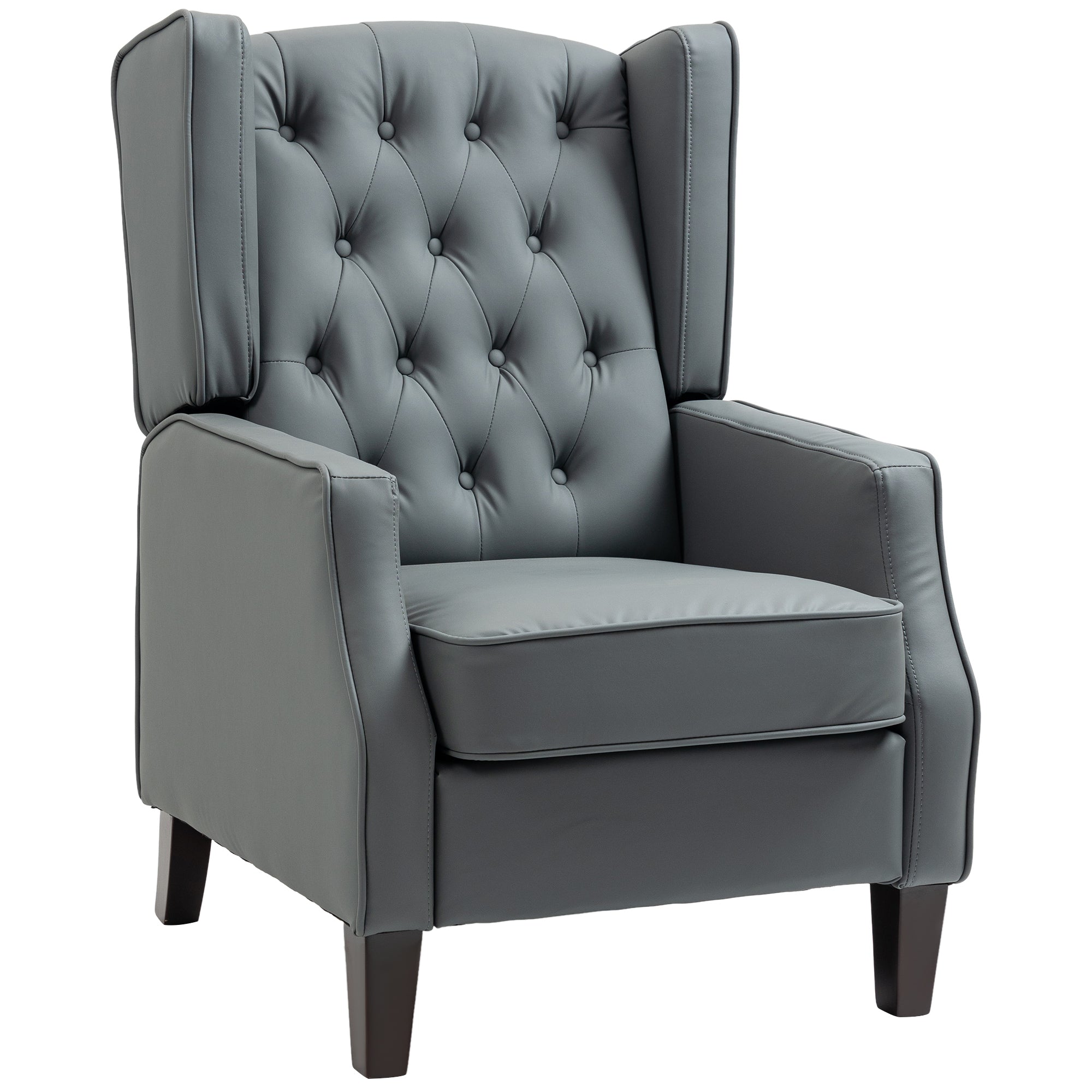 HOMCOM Faux Leather Accent Chair, Upholstered Wingback Armchair, Modern Button Tufted Living Room Chair with Thick Padding, Grey