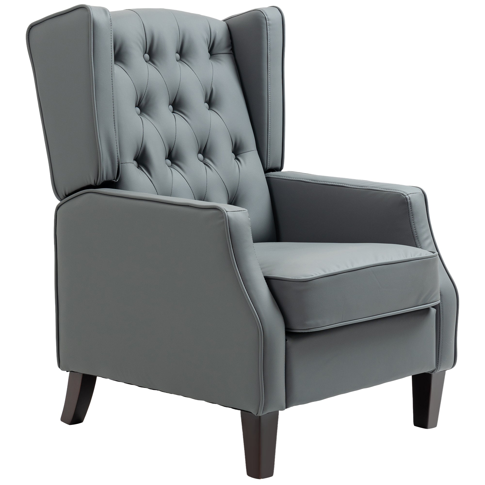 HOMCOM Faux Leather Accent Chair, Upholstered Wingback Armchair, Modern Button Tufted Living Room Chair with Thick Padding, Grey