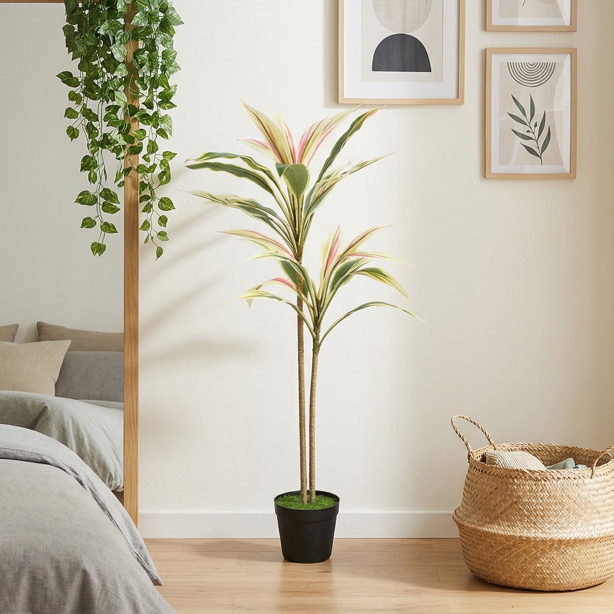 Artificial Cordyline Tree, 90 cm Fake Cordyline Tree with 29 Leaves, Realistic PEVA Faux Plant in Moss Effect Pot for Home Indoor Outdoor Decor, Yellow