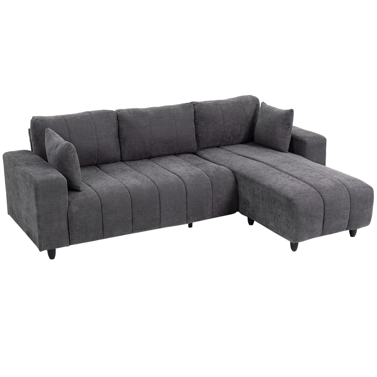 Modular Sectional Sofa with Changeable Chaise, Integrated Seat, 95" Large 3 Seater L-Shaped Sofa with Spring Cushion, 2 Pillows, Steel Frame for Living Room, Charcoal Grey