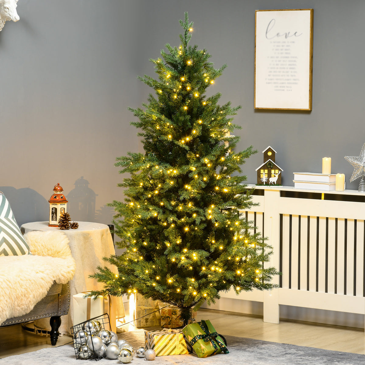 6ft Tall Prelit Artificial Christmas Tree Holiday Décor with 2328 Branches, 400 Warm White LED Lights, Auto Open, 8 Light Modes