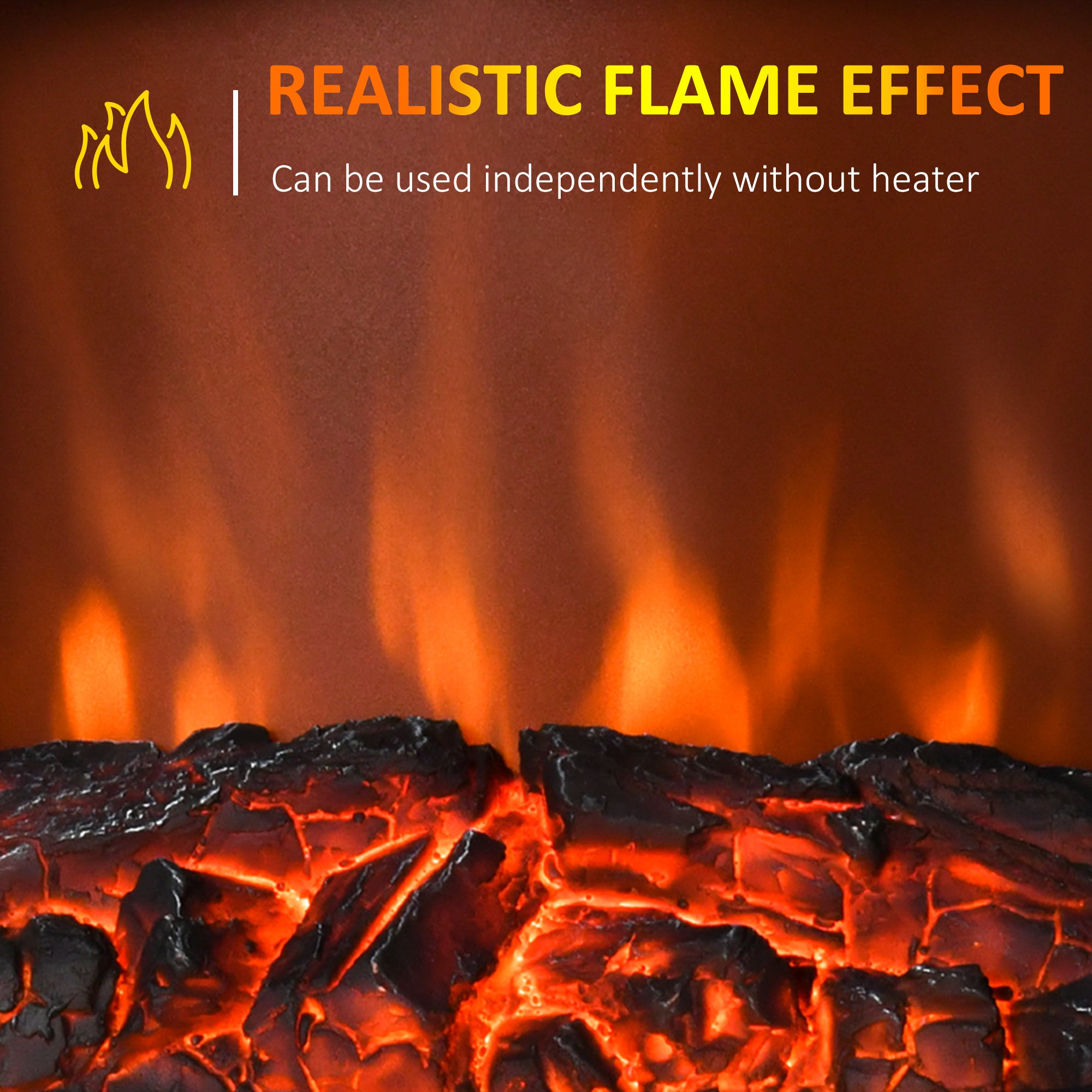 Contemporary Electric Fireplace Coal Burning Flame Effect Inset Fire Place Space Heater Glass View LED Lighting with Remote Control, 1000W/2000W, Silver