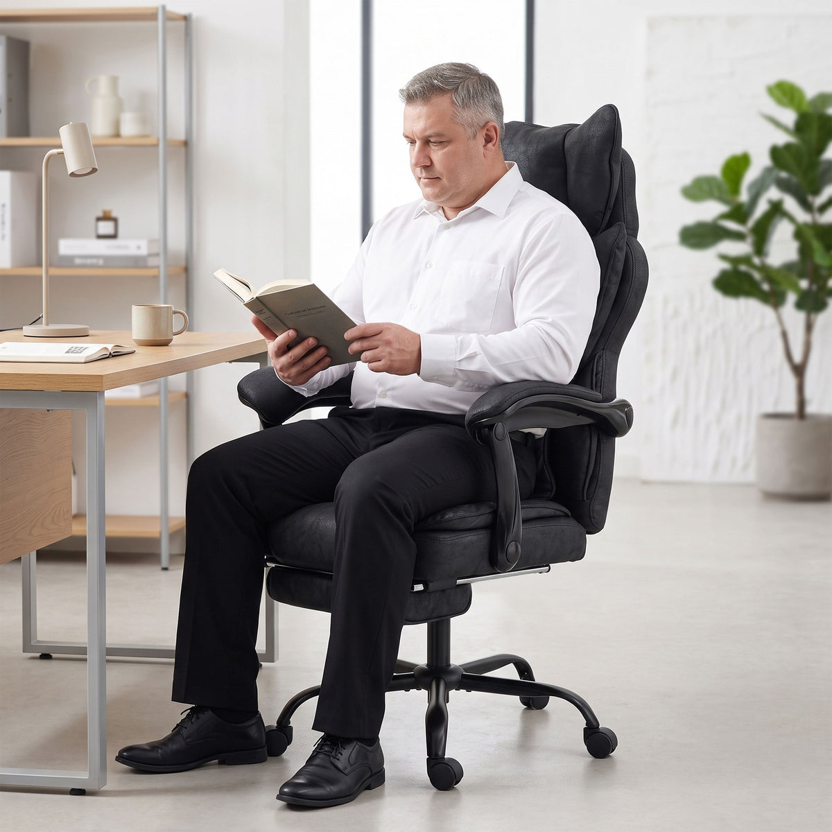 Executive Office Chair, 180kg Big and Tall Leathaire Desk Chair with Adjustable Headrest, Lumbar Support, Wide Seat, Reclining Back, Footrest, Swivel Wheels, Black