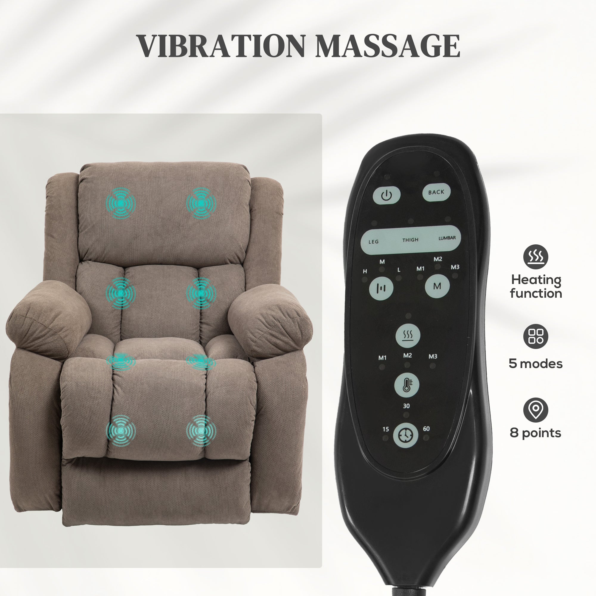 Recliner Armchair Lift Chair with Vibration Massage and Heat, Velvet-feel Fabric Electric Riser Recliner Chair for Elderly with Wide Seat, USB Port, Side Pockets for Living Room, Light Brown