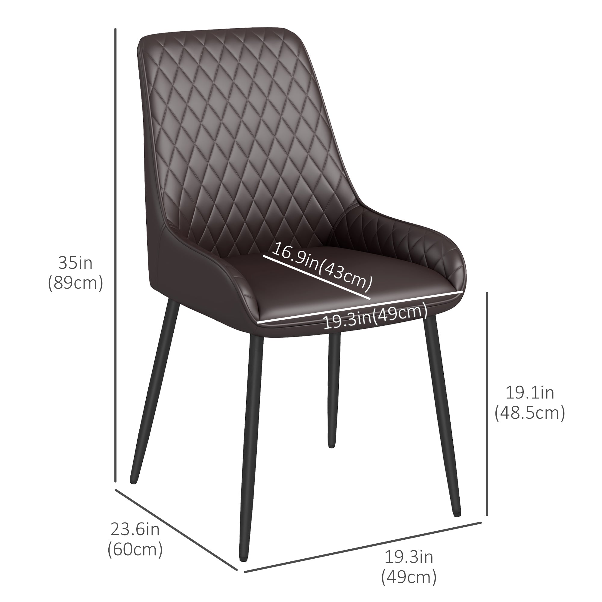 HOMCOM Dining Chairs Set of 4, Modern PU Leather Upholstered Kitchen Chairs with Diamond Tufted Backs and Steel Legs for Living Room, Dining Room, Bedroom, Brown