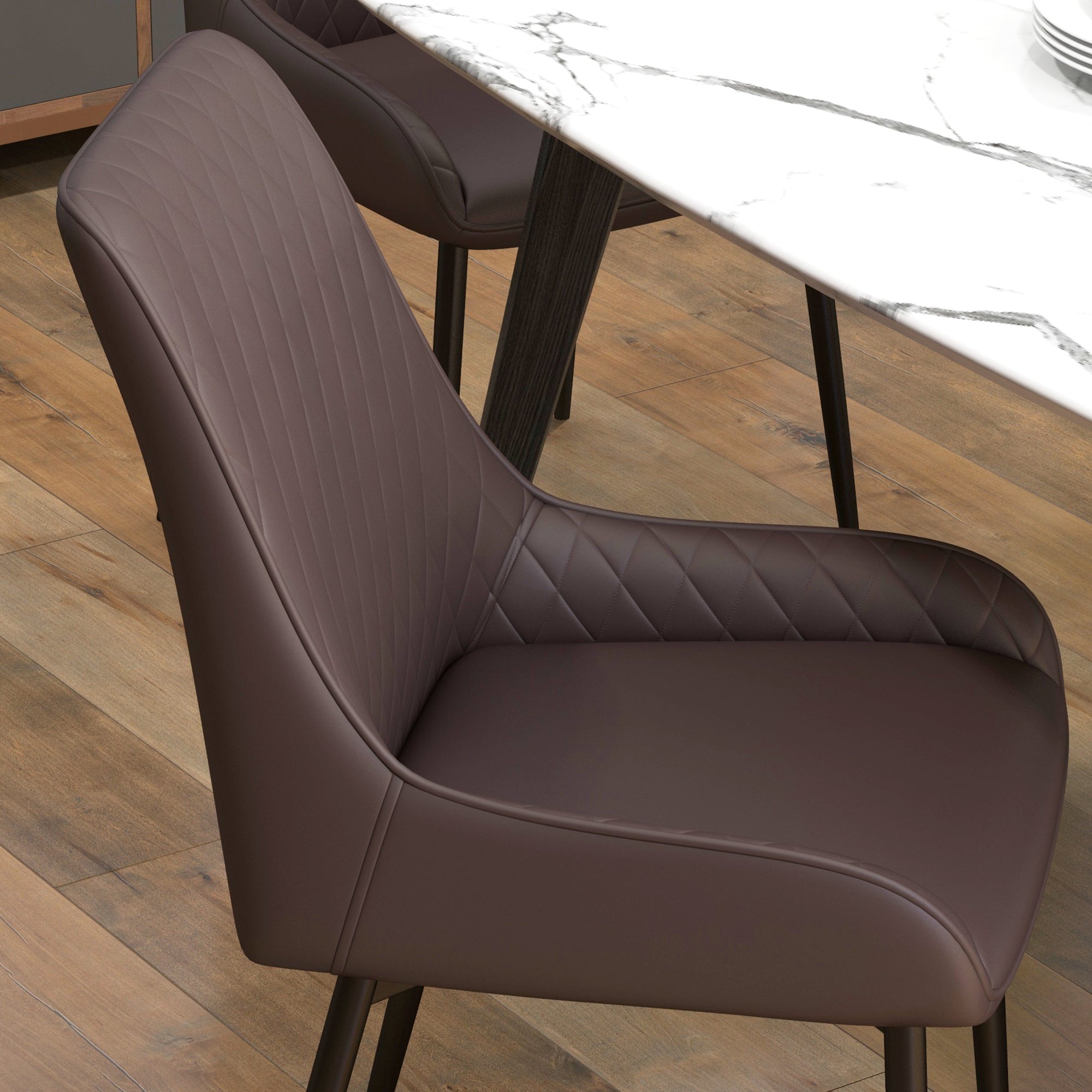 HOMCOM Dining Chairs Set of 4, Modern PU Leather Upholstered Kitchen Chairs with Diamond Tufted Backs and Steel Legs for Living Room, Dining Room, Bedroom, Brown