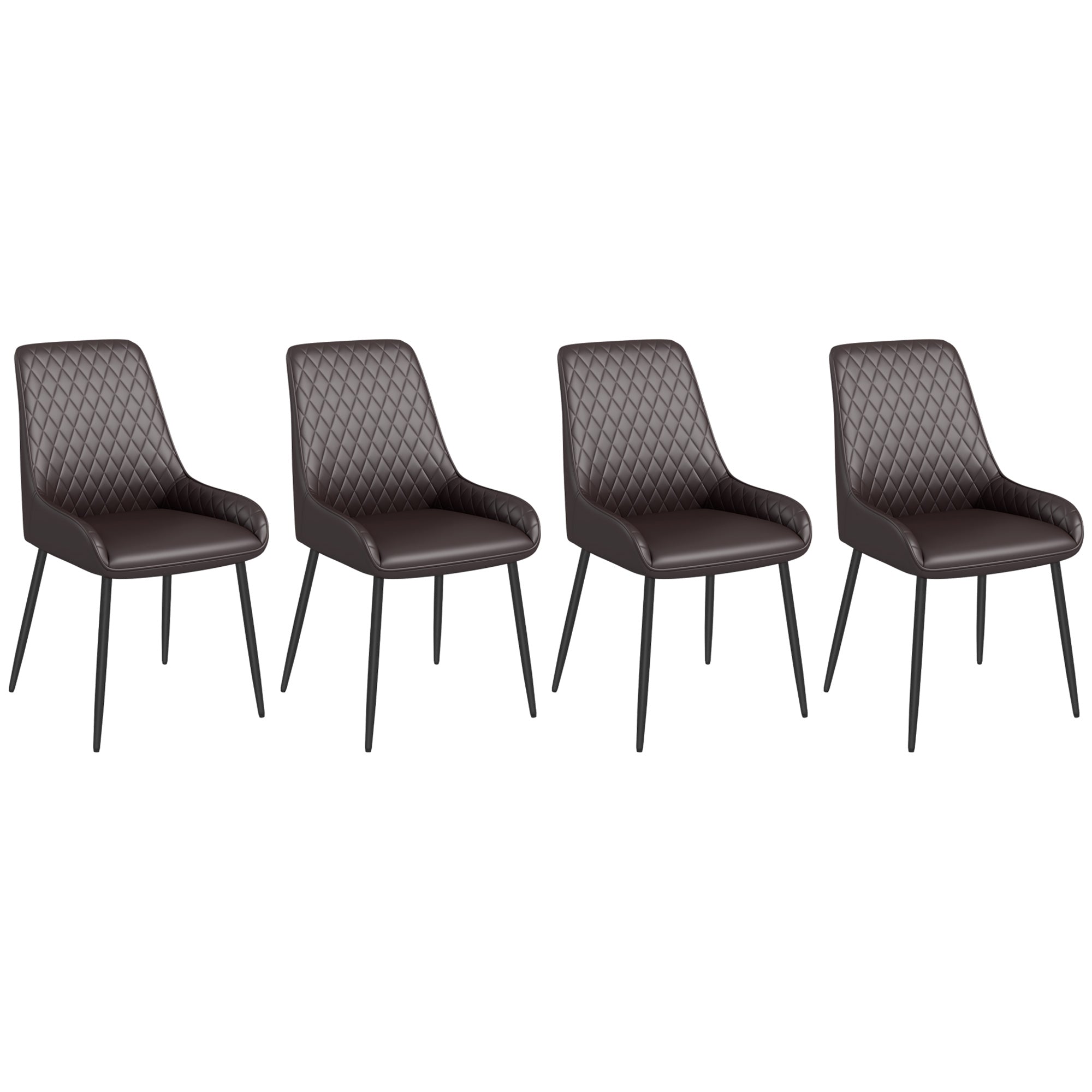 HOMCOM Dining Chairs Set of 4, Modern PU Leather Upholstered Kitchen Chairs with Diamond Tufted Backs and Steel Legs for Living Room, Dining Room, Bedroom, Brown