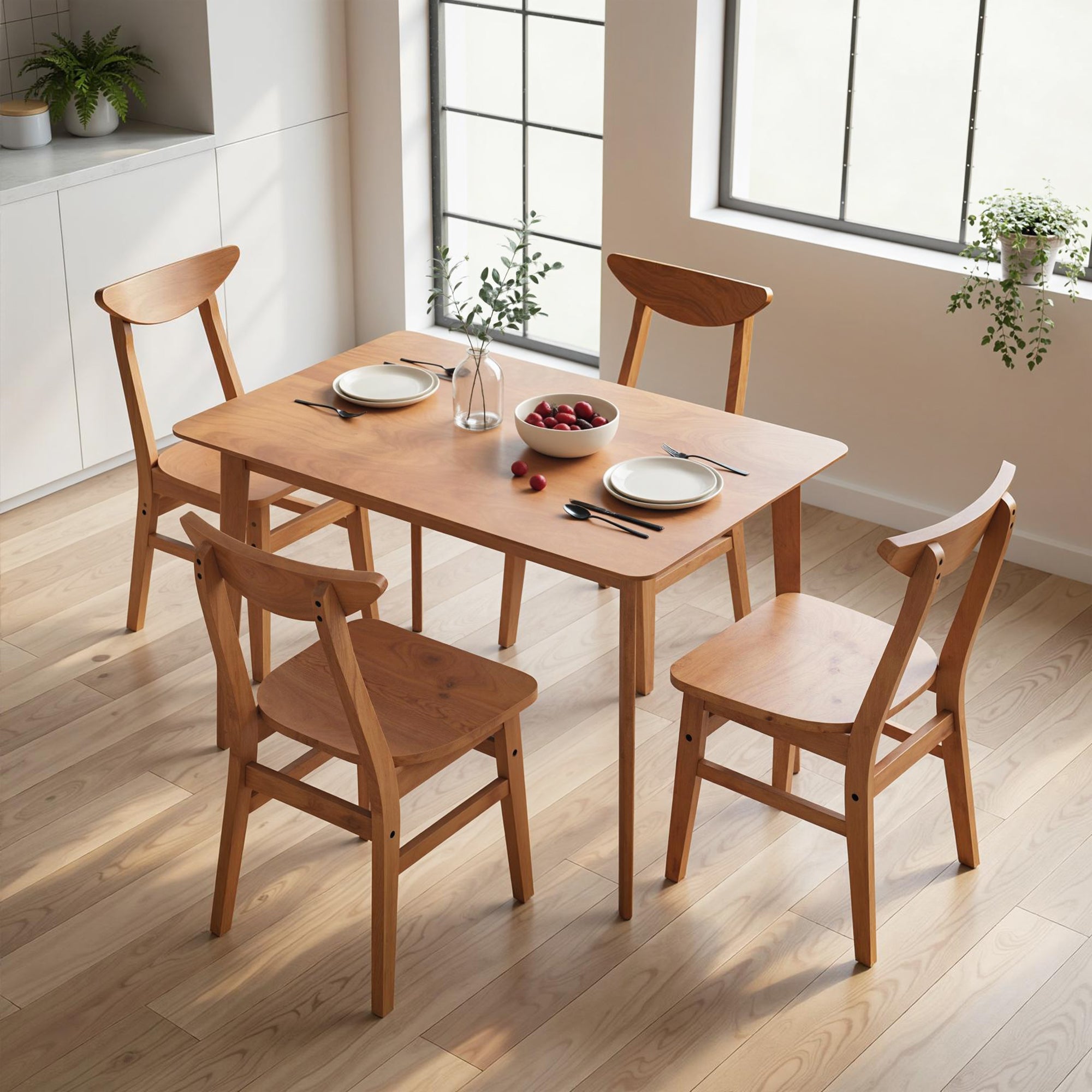 5-Piece Solid Wood Dining Table Set for 4, Farmhouse Kitchen Table and Chairs for Small Space, Dining Room, Breakfast Nook, Walnut