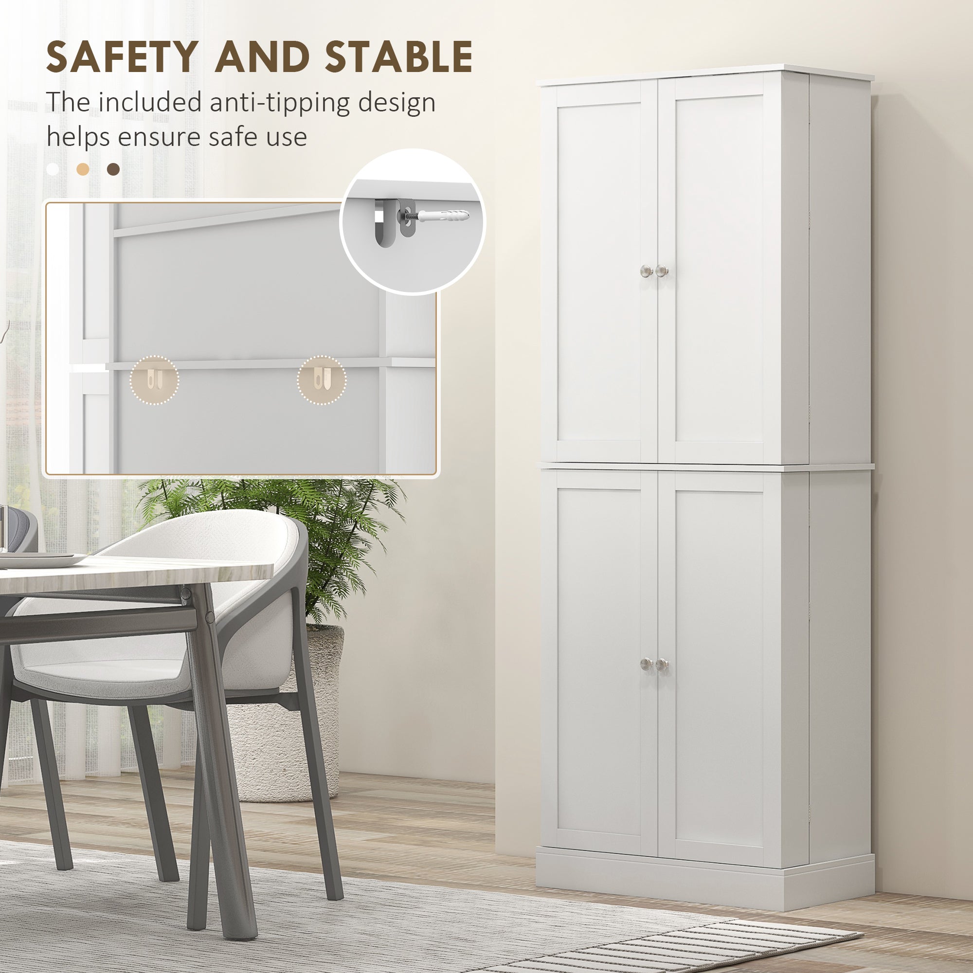 65" Kitchen Pantry Cabinet, Modern Kitchen Pantry with Doors and Shelves, Freestanding Buffet Storage Cabinet with Spice Racks for Dining Room, White