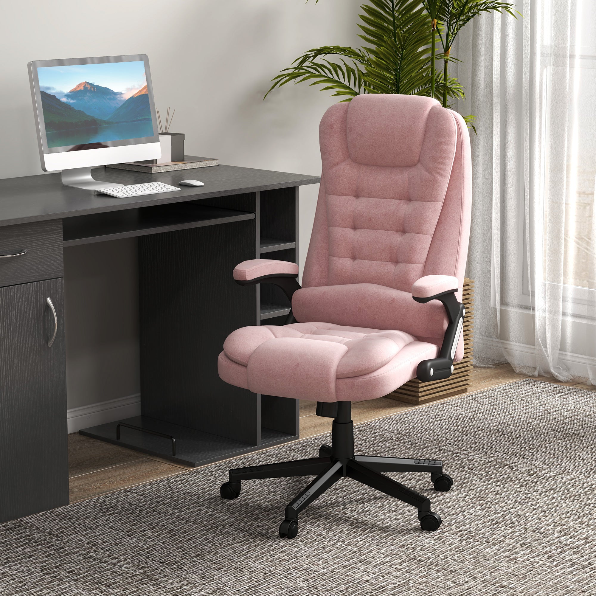 6 Point Executive Office Chair with Heat, Velvet High Back Vibrating Massage Office Chair, Pink