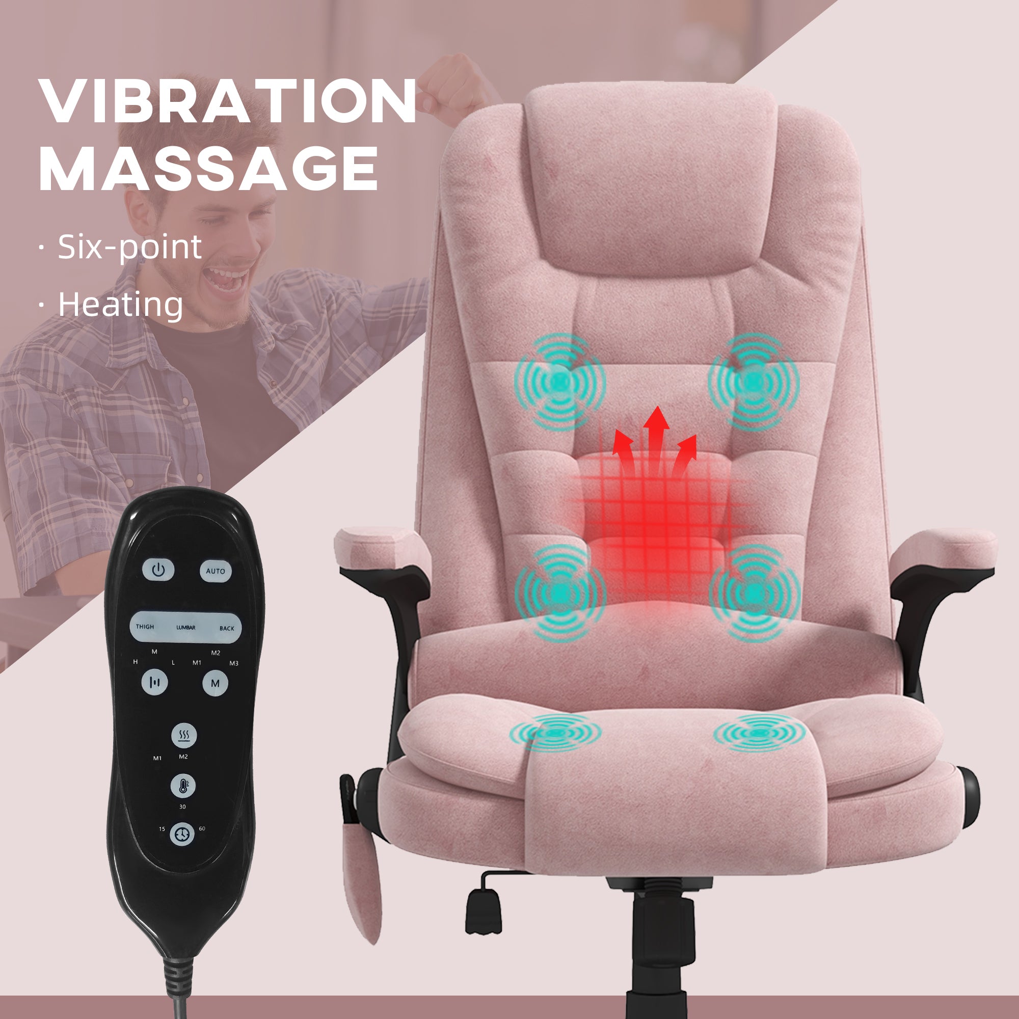 6 Point Executive Office Chair with Heat, Velvet High Back Vibrating Massage Office Chair, Pink