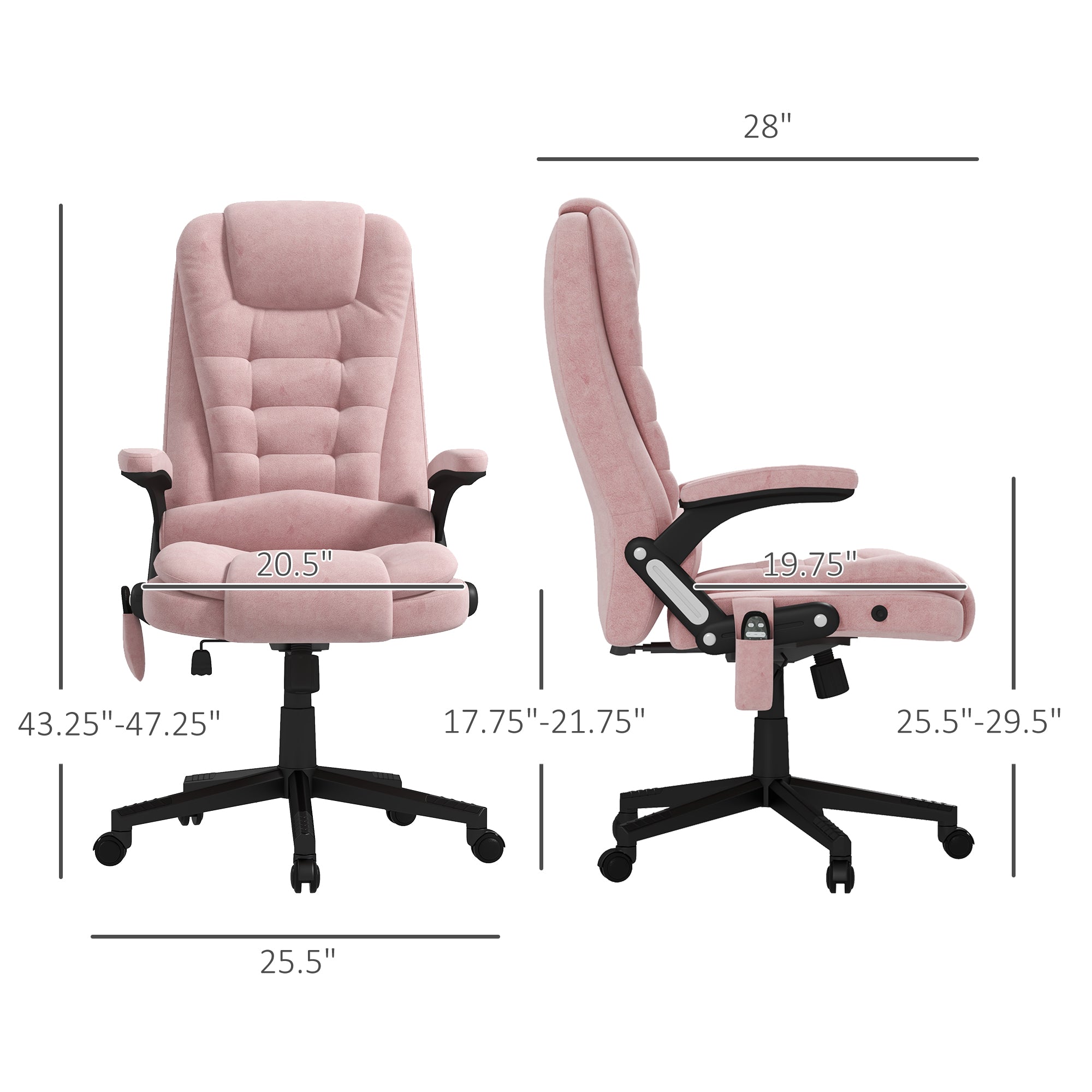 6 Point Executive Office Chair with Heat, Velvet High Back Vibrating Massage Office Chair, Pink