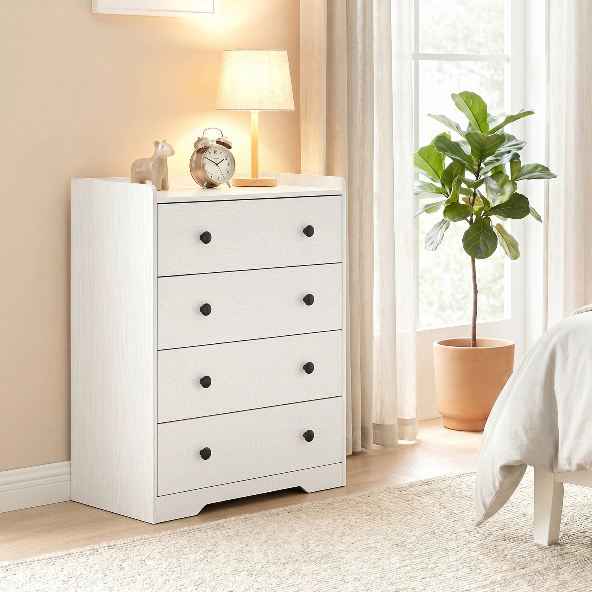 4 Drawer Chest of Drawers, Modern Dresser for Bedroom, Storage Cabinet for Living Room Entryway, White Wood Effect