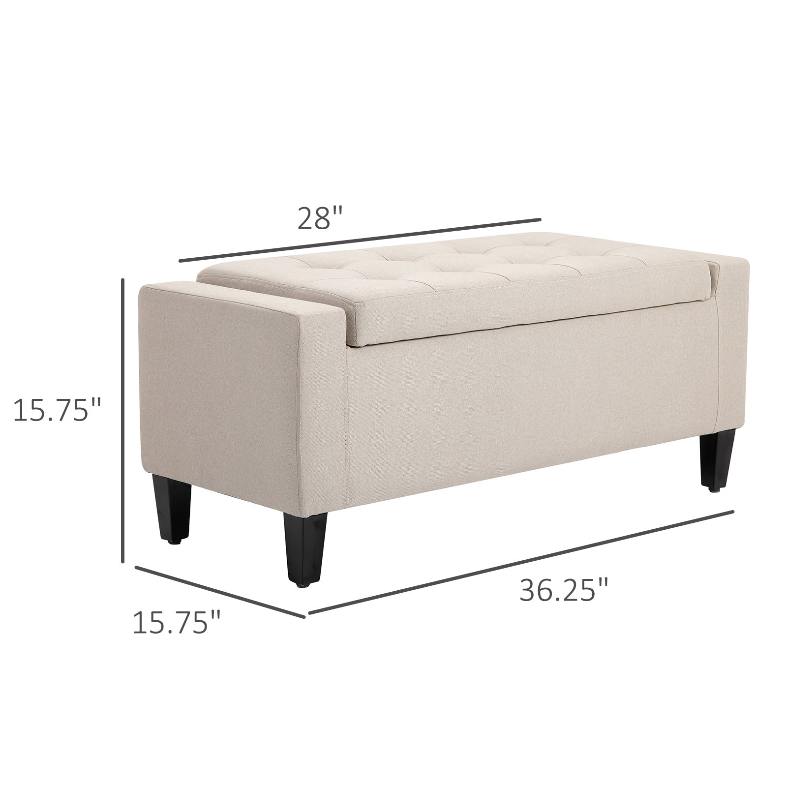 Storage Ottoman, Linen Upholstered Storage Bench with Lift Top and Button Tufted for Living Room, Beige