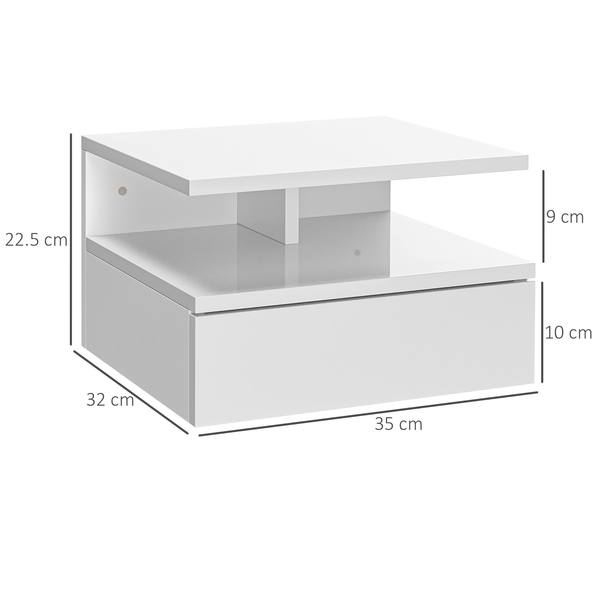 HOMCOM Floating Bedside Table Set of 2, Wall Mount Nightstands with Storage Drawer and Open Shelf for Bedroom, High Gloss White