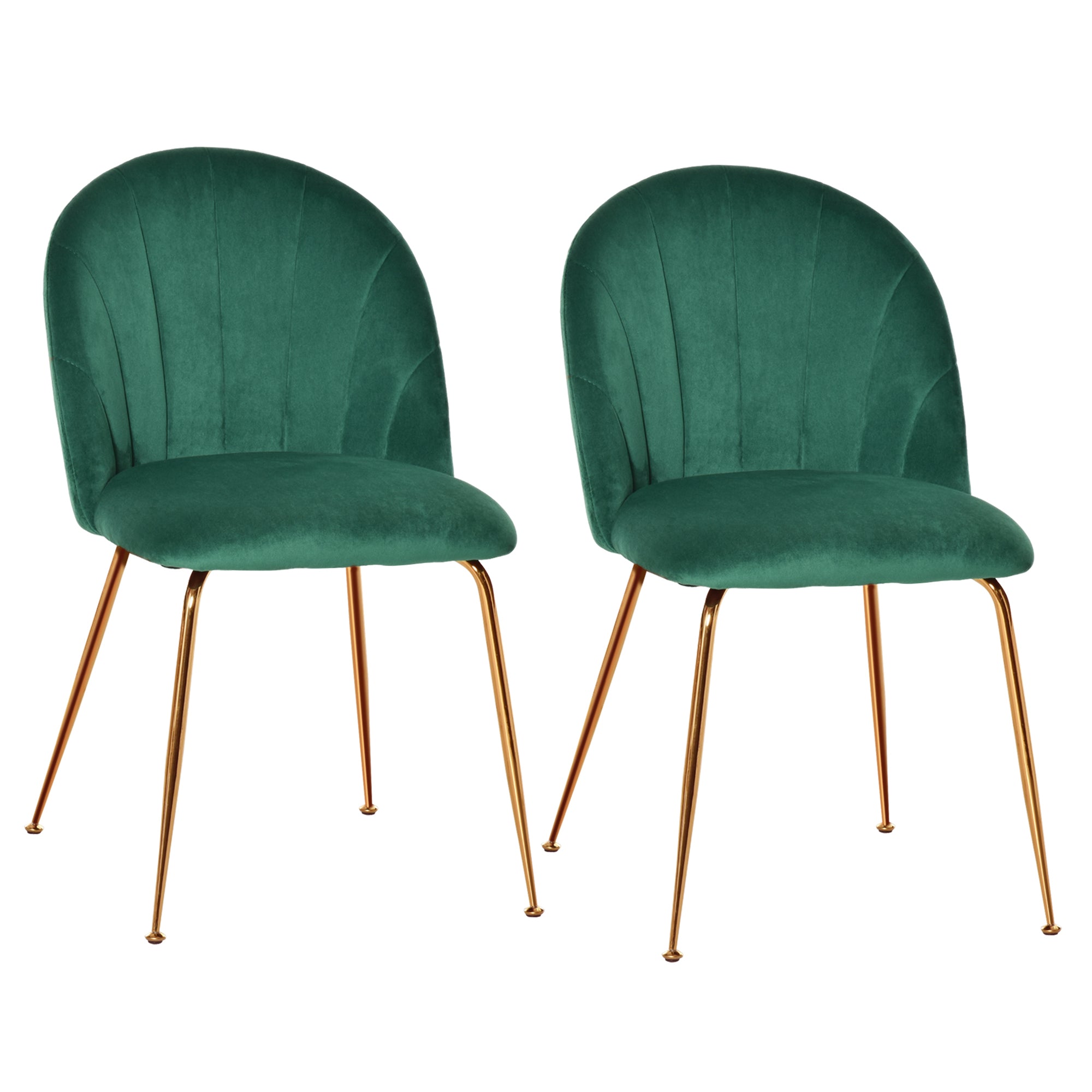 HOMCOM Modern Dining Chairs Set of 2, Upholstered Kitchen Chairs, Accent Chair with Gold Metal Legs for Kitchen, Dining Room, Green