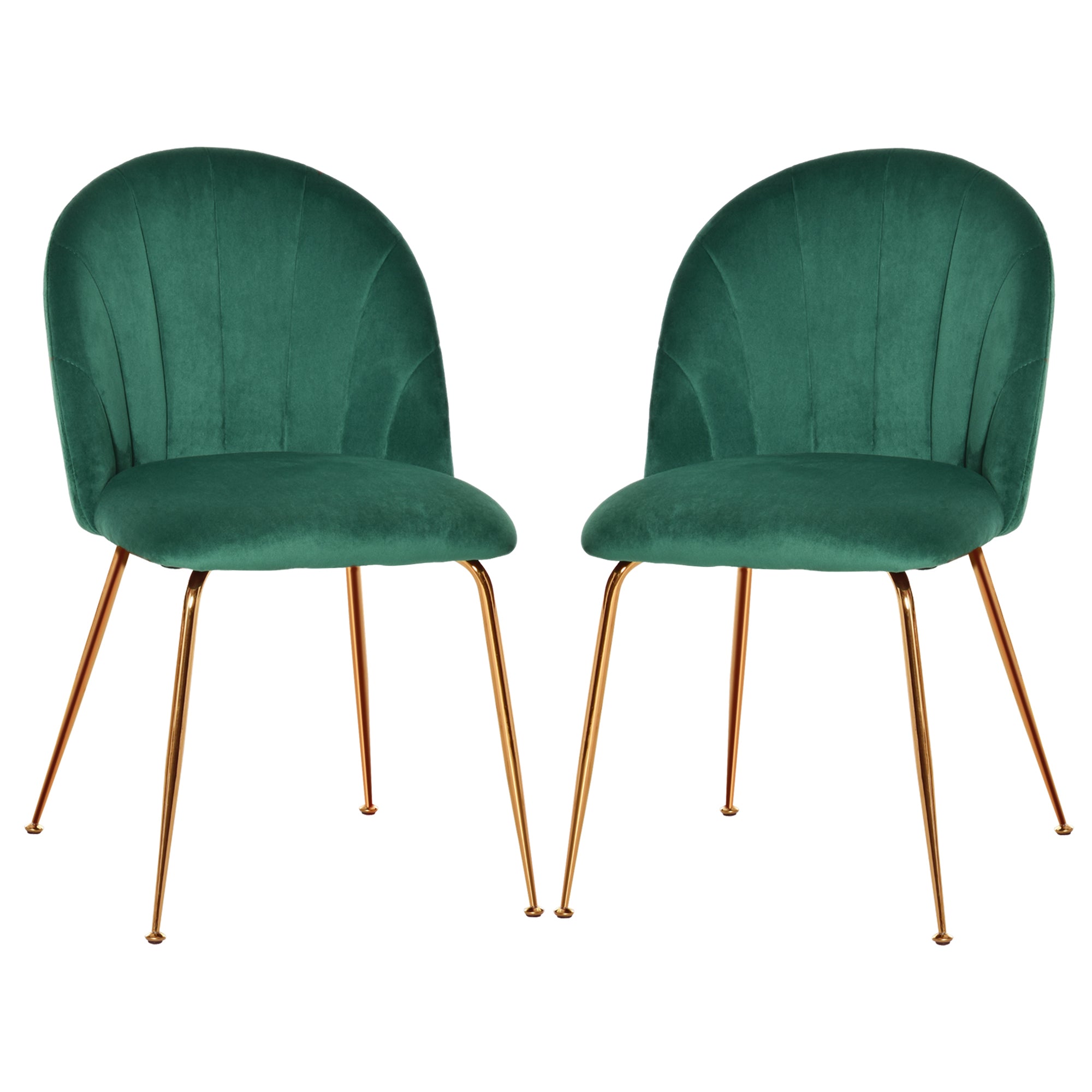 HOMCOM Modern Dining Chairs Set of 2, Upholstered Kitchen Chairs, Accent Chair with Gold Metal Legs for Kitchen, Dining Room, Green