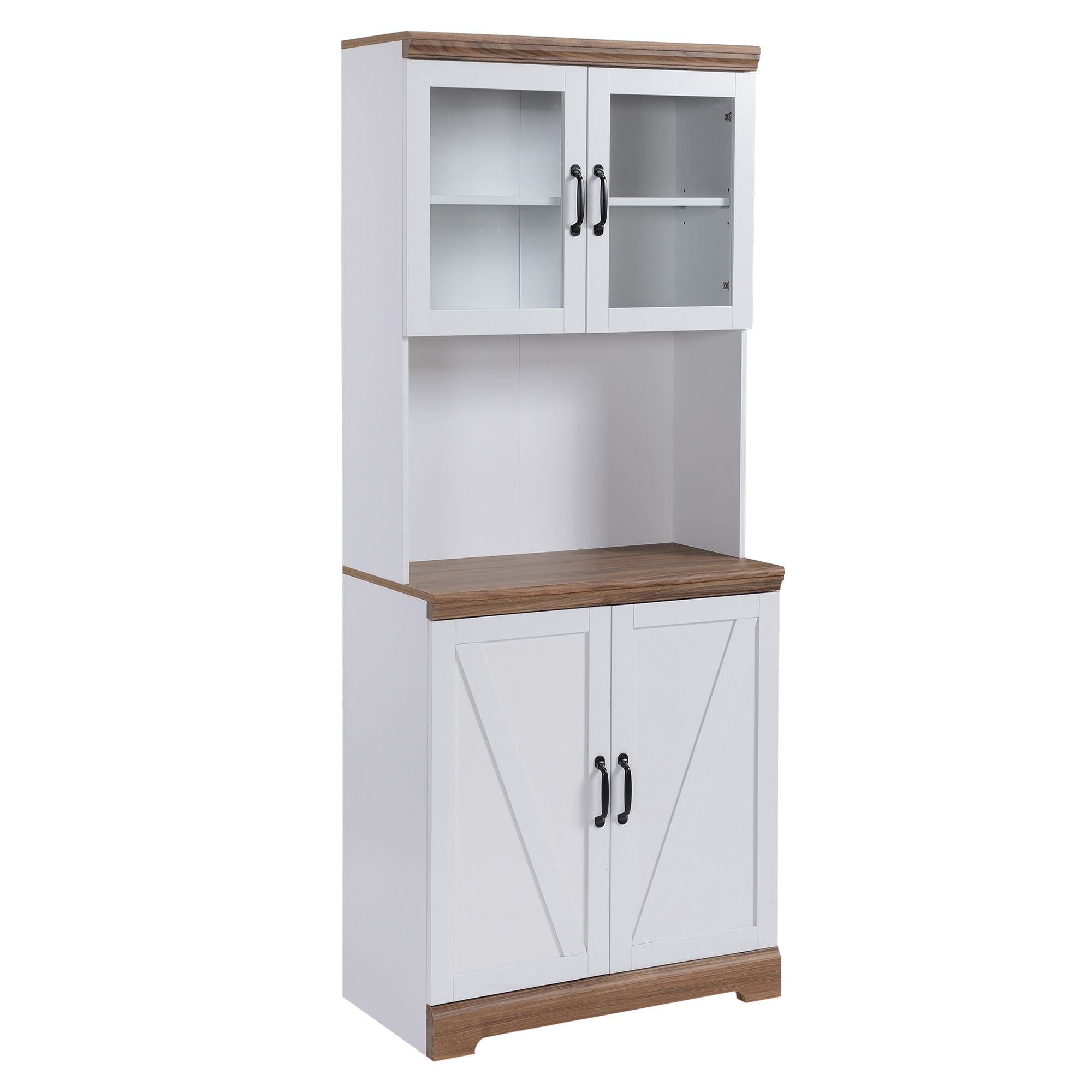 70" Farmhouse Kitchen Buffet with Hutch Kitchen Pantry Storage Cabinet White