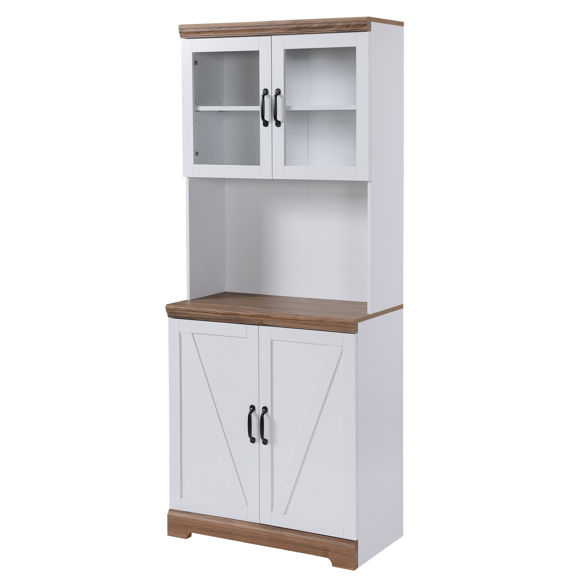 70" Farmhouse Kitchen Buffet with Hutch Kitchen Pantry Storage Cabinet White