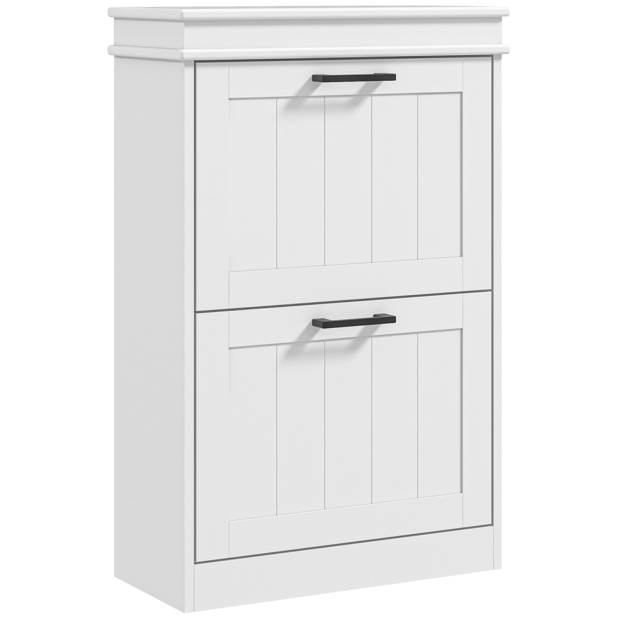 HOMCOM 2 Drawers Entryway Shoe Cabinet, Narrow Shoe Storage Cabinet with 2 Flip Drawers and Adjustable Shelves for 10 Pairs of Shoes, White