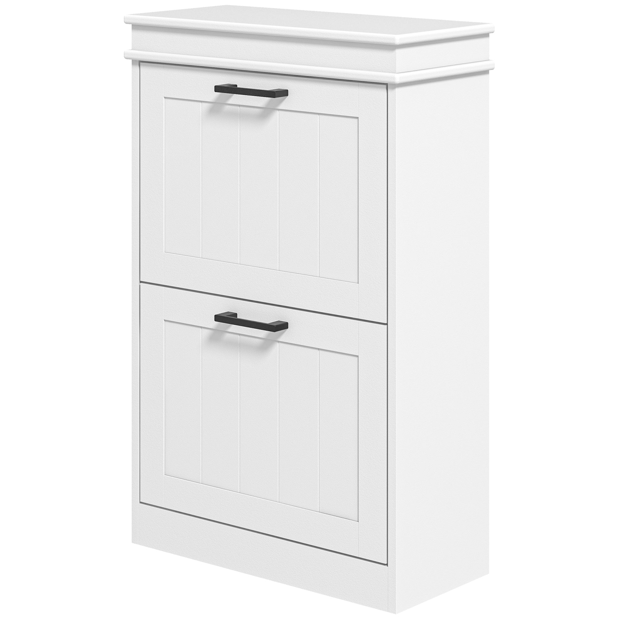 HOMCOM 2 Drawers Entryway Shoe Cabinet, Narrow Shoe Storage Cabinet with 2 Flip Drawers and Adjustable Shelves for 10 Pairs of Shoes, White