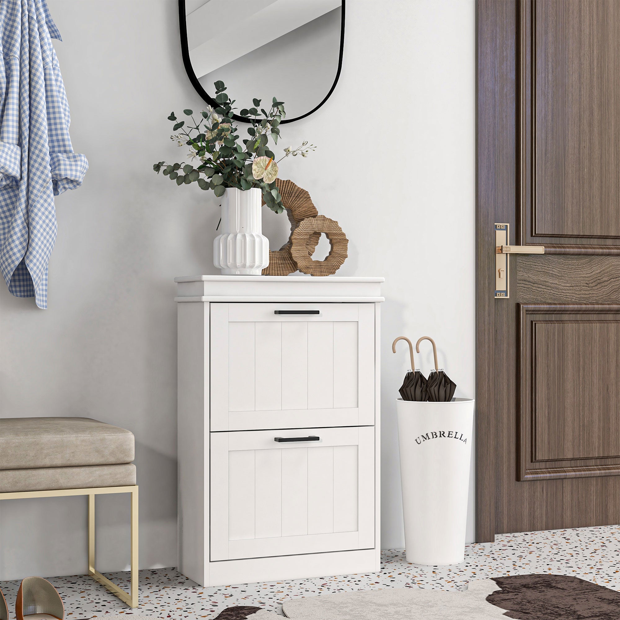 HOMCOM Modern Shoe Cabinet with 4 Flip Drawers and Adjustable Shelves, Narrow Shoe Storage Cabinet for Entryway, Hallway, Holds 10 Pairs of Shoes, White