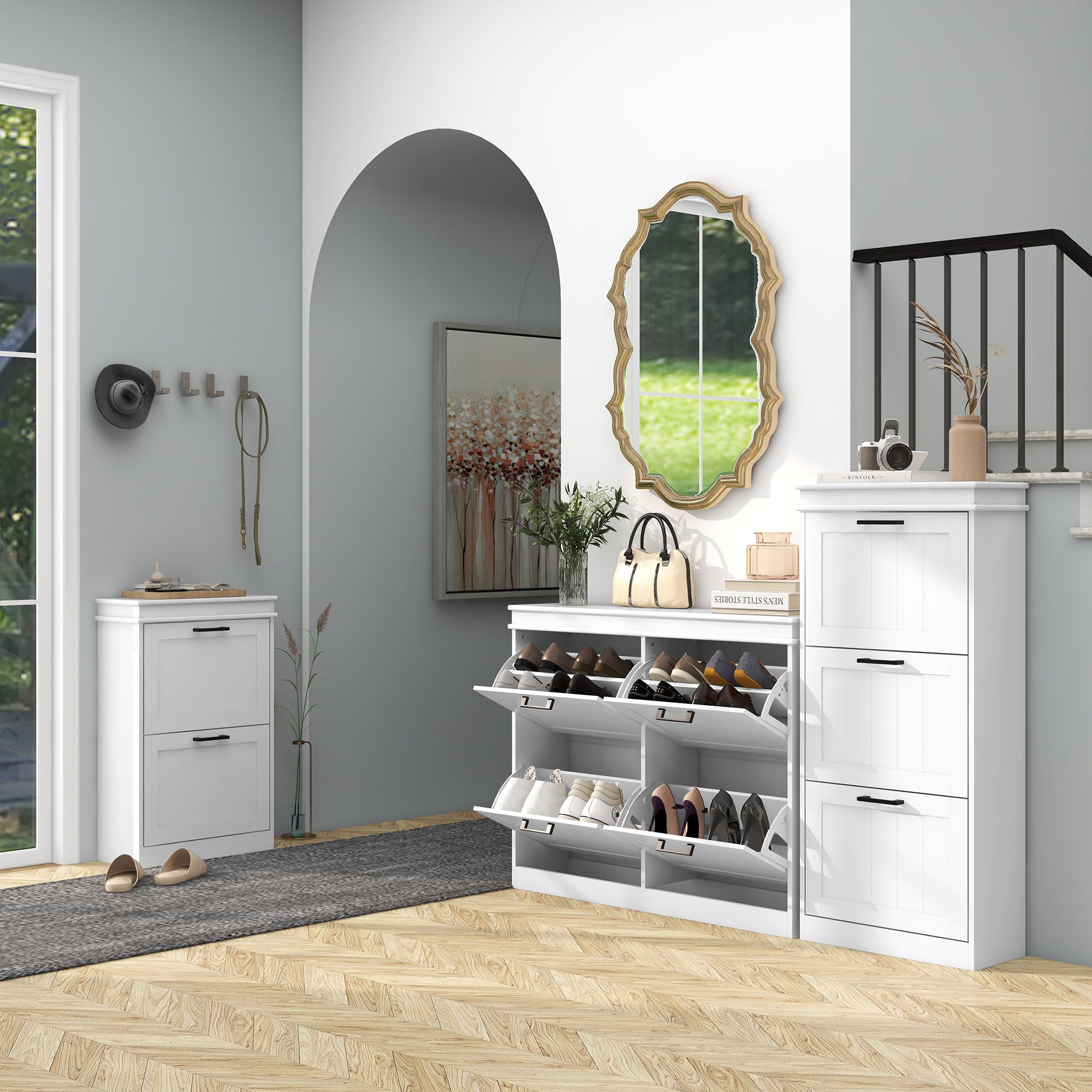 HOMCOM Modern Shoe Cabinet with 4 Flip Drawers and Adjustable Shelves, Narrow Shoe Storage Cabinet for Entryway, Hallway, Holds 10 Pairs of Shoes, White