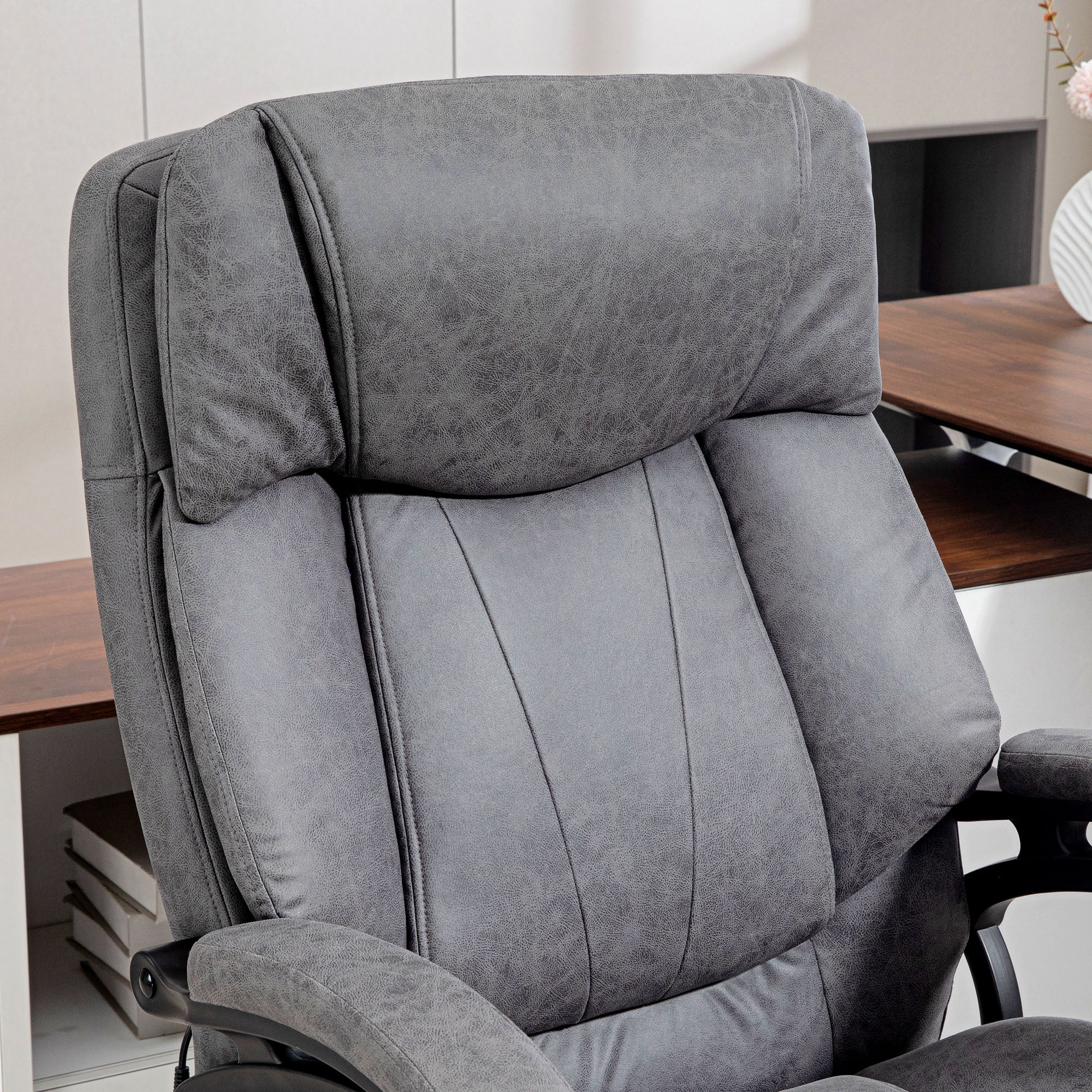 6 Point Vibration Massage Office Chair with Heat Comfy Microfibre Desk Chair Charcoal Gray