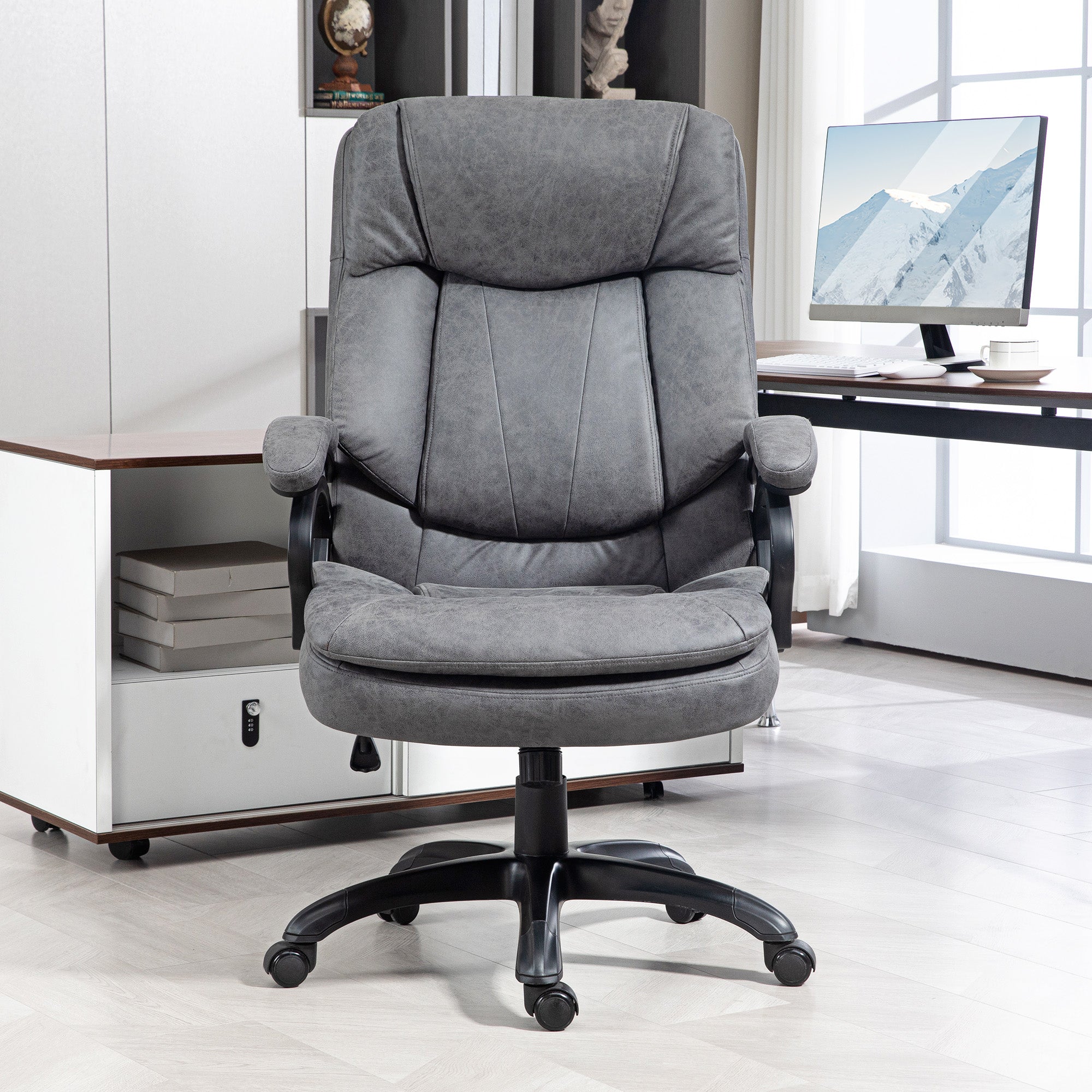 6 Point Vibration Massage Office Chair with Heat Comfy Microfibre Desk Chair Charcoal Gray