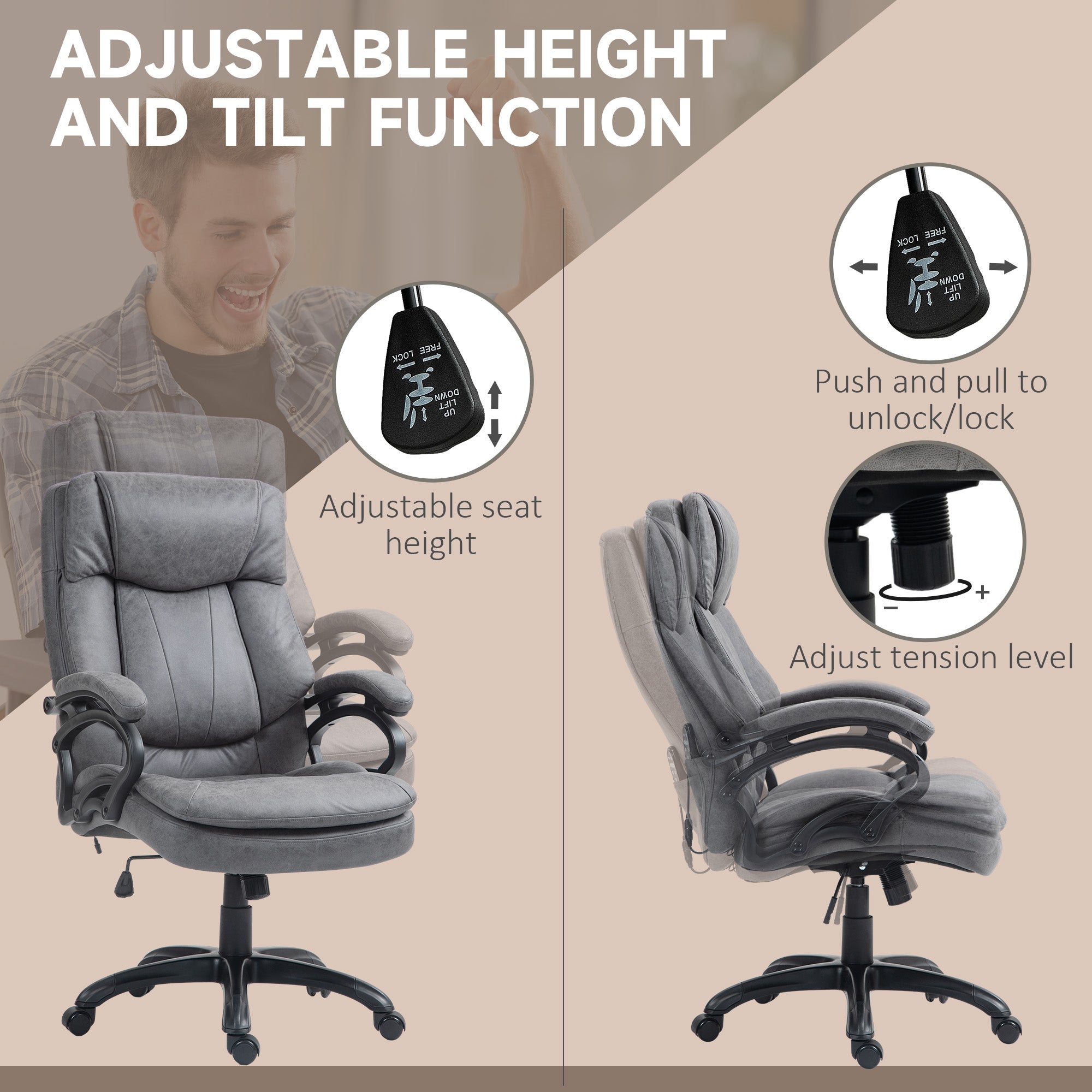 6 Point Vibration Massage Office Chair with Heat Comfy Microfibre Desk Chair Charcoal Gray