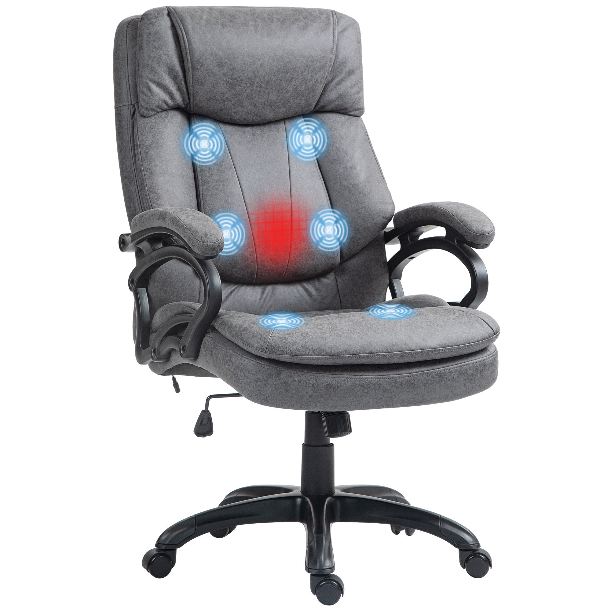 6 Point Vibration Massage Office Chair with Heat Comfy Microfibre Desk Chair Charcoal Gray