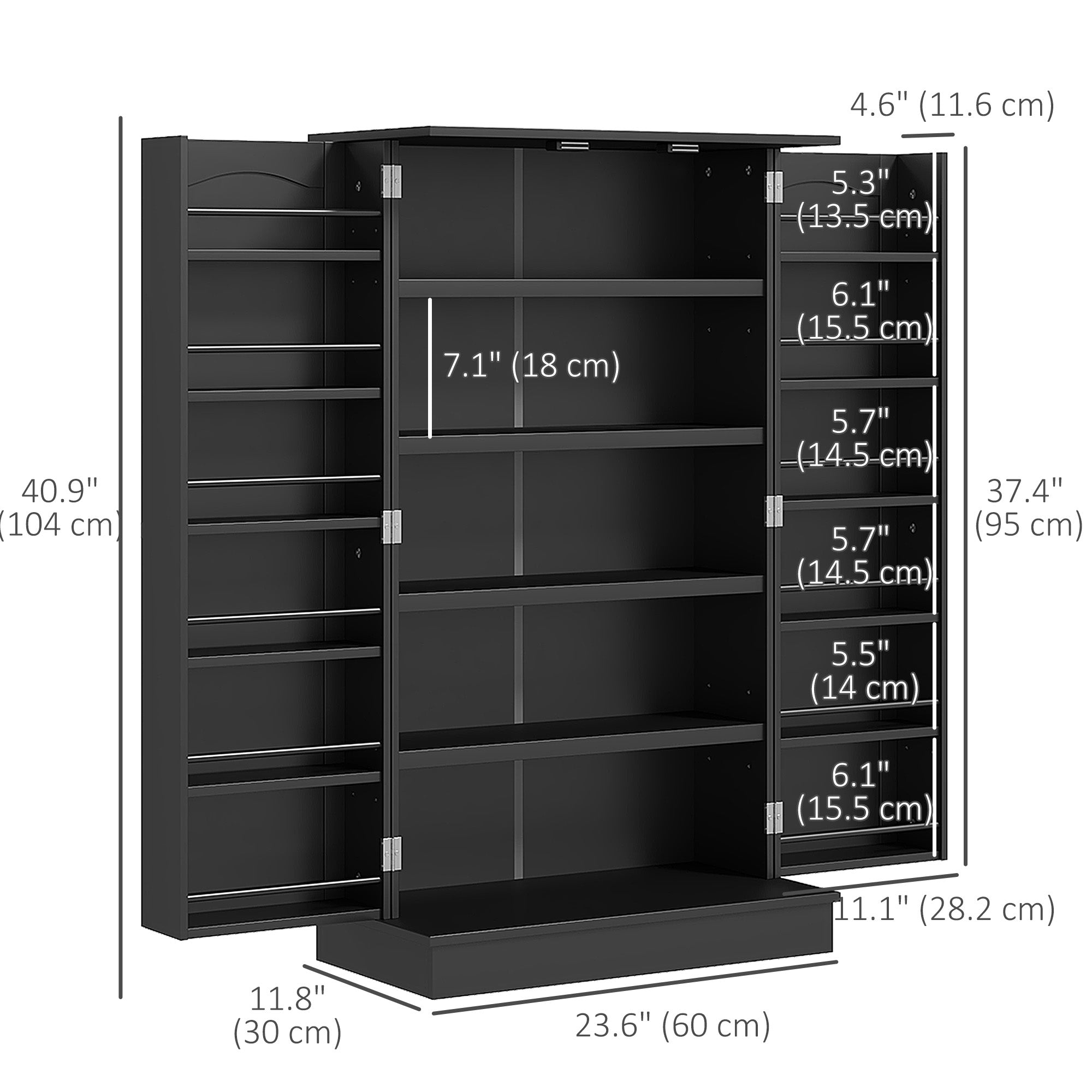 41" Kitchen Pantry Cabinet, 2-Door Buffet Storage Cabinet with 12 Spice Racks and Adjustable Shelves, Black