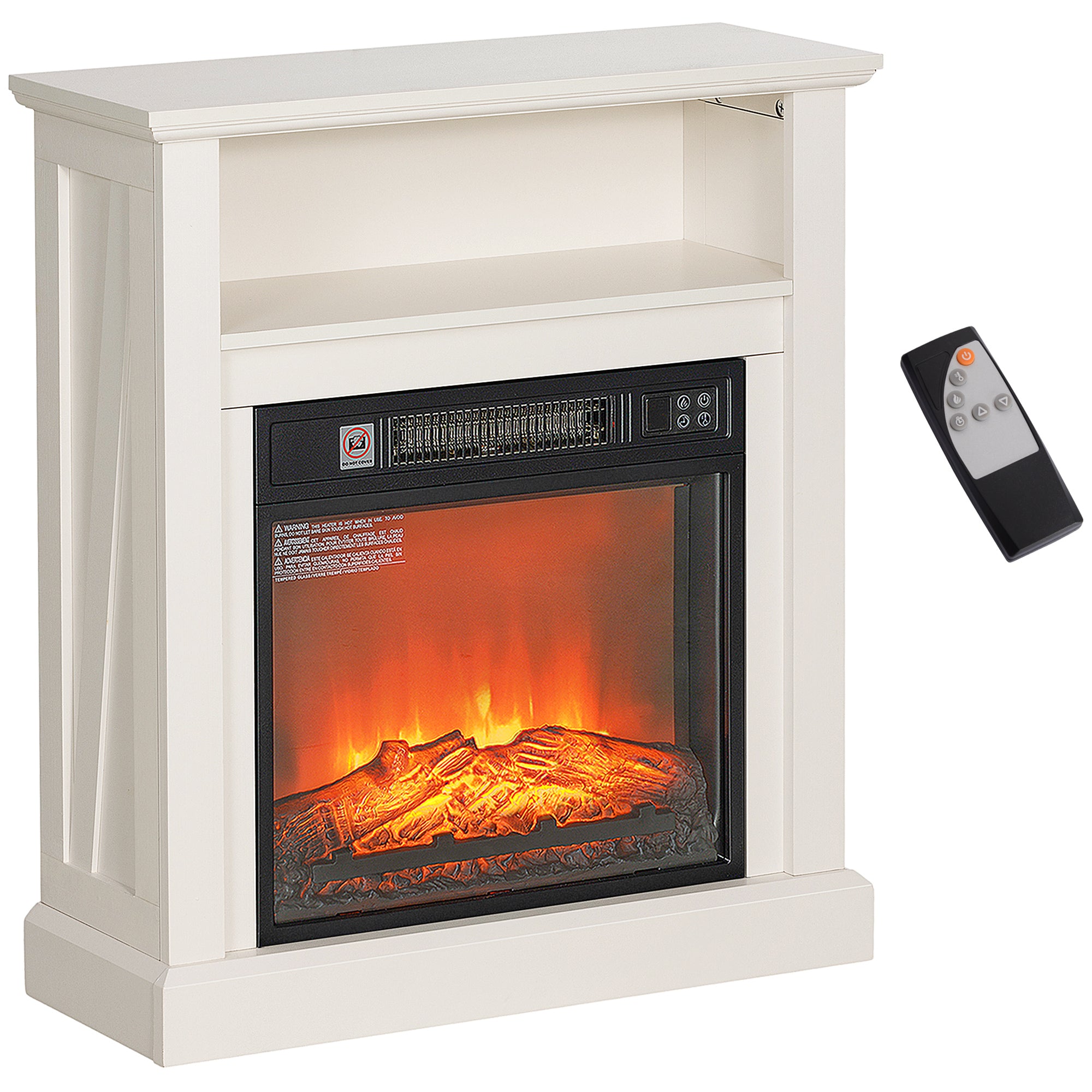 27" Electric Wood Burning Stove Freestanding Fireplace w/ Remote 1400W White