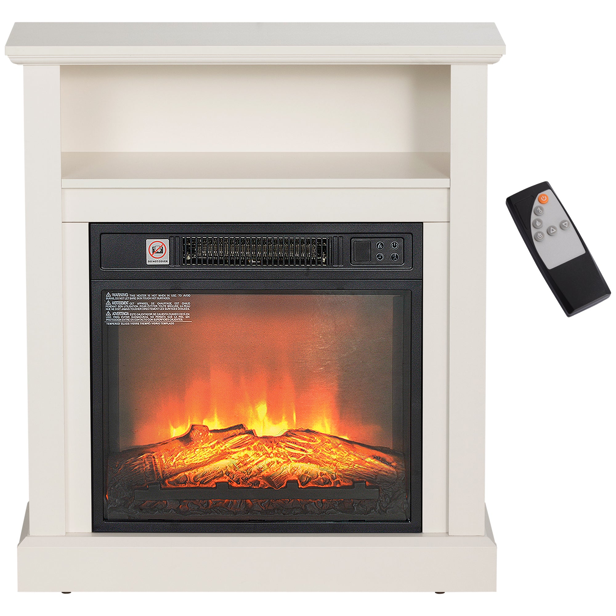 27" Electric Wood Burning Stove Freestanding Fireplace w/ Remote 1400W White