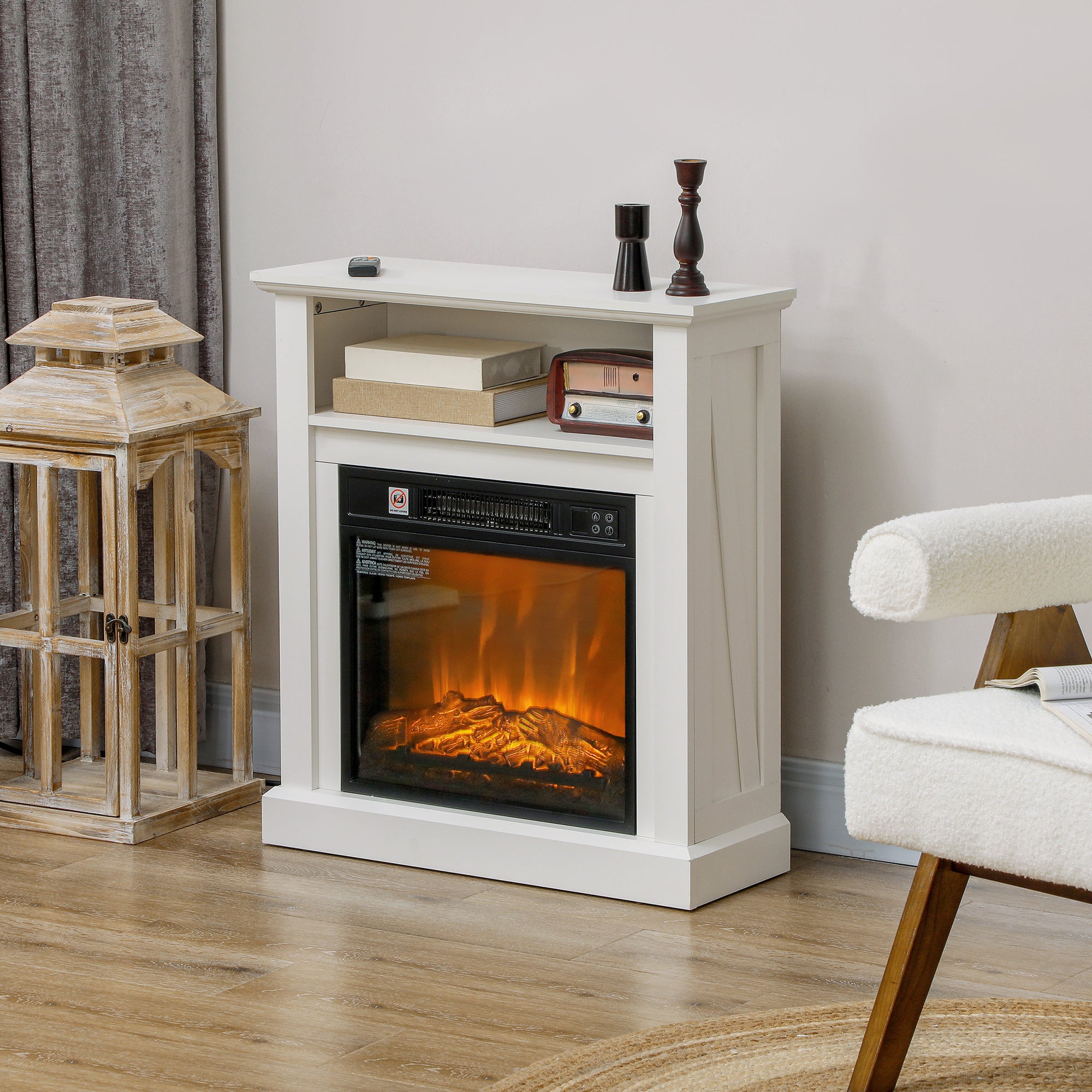 27" Electric Wood Burning Stove Freestanding Fireplace w/ Remote 1400W White