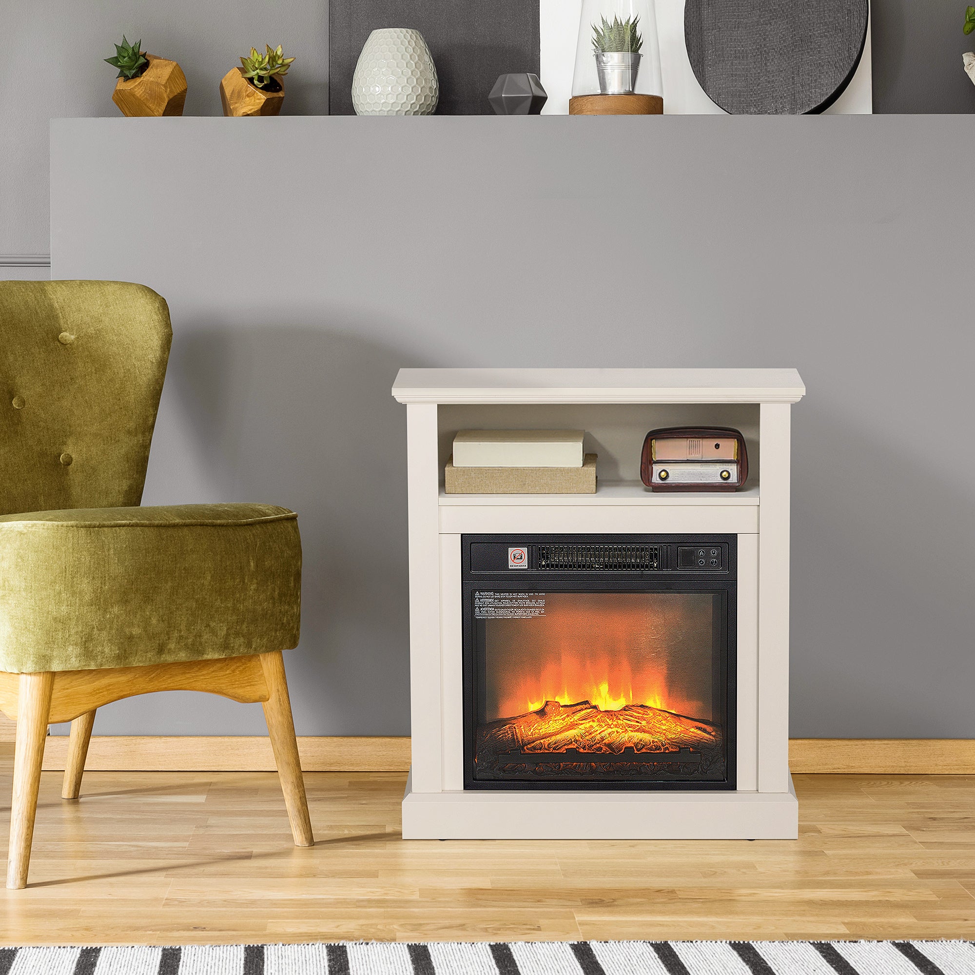 27" Electric Wood Burning Stove Freestanding Fireplace w/ Remote 1400W White