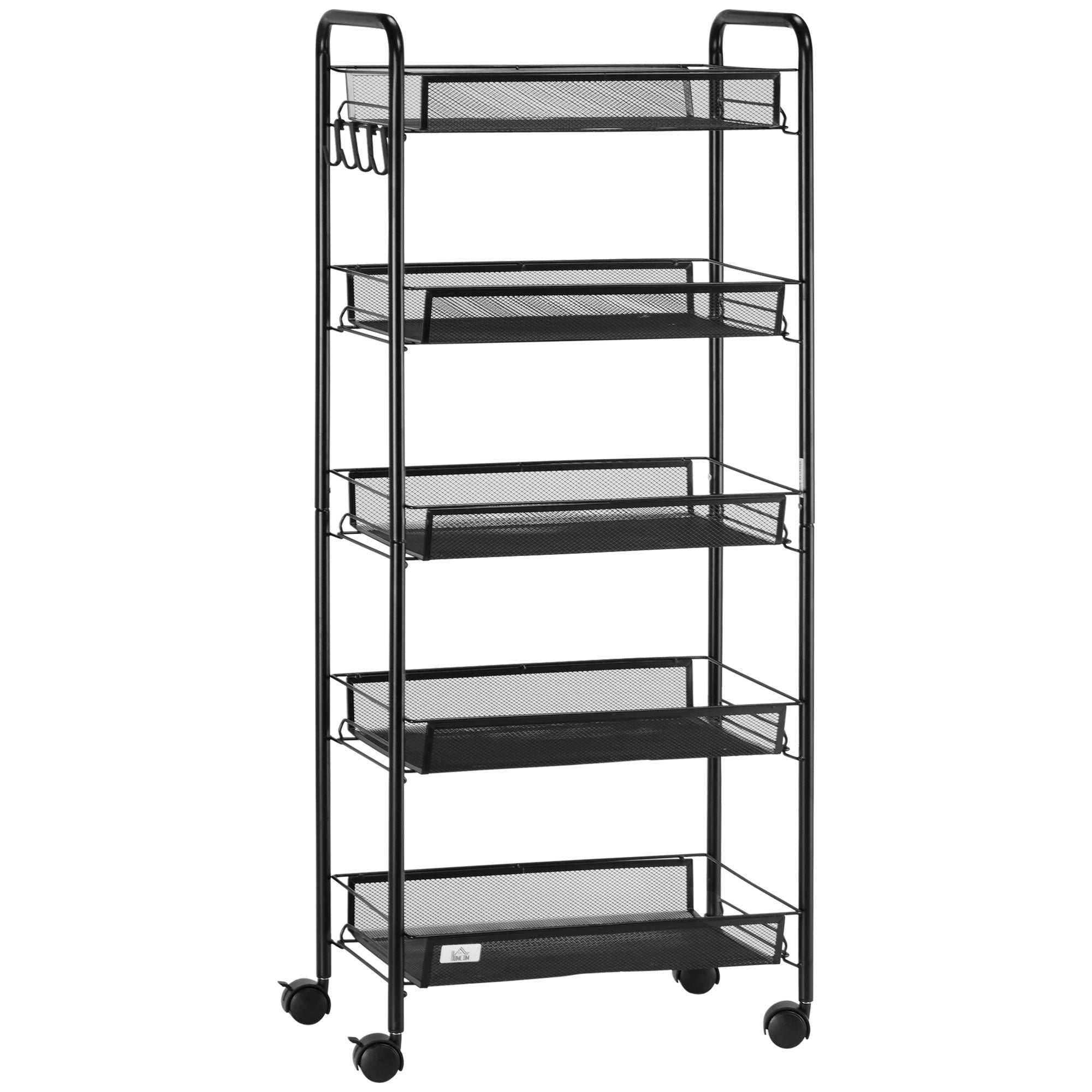 5 Tier Utility Rolling Cart Metal Storage Cart Kitchen Cart with Removable Mesh Baskets Black