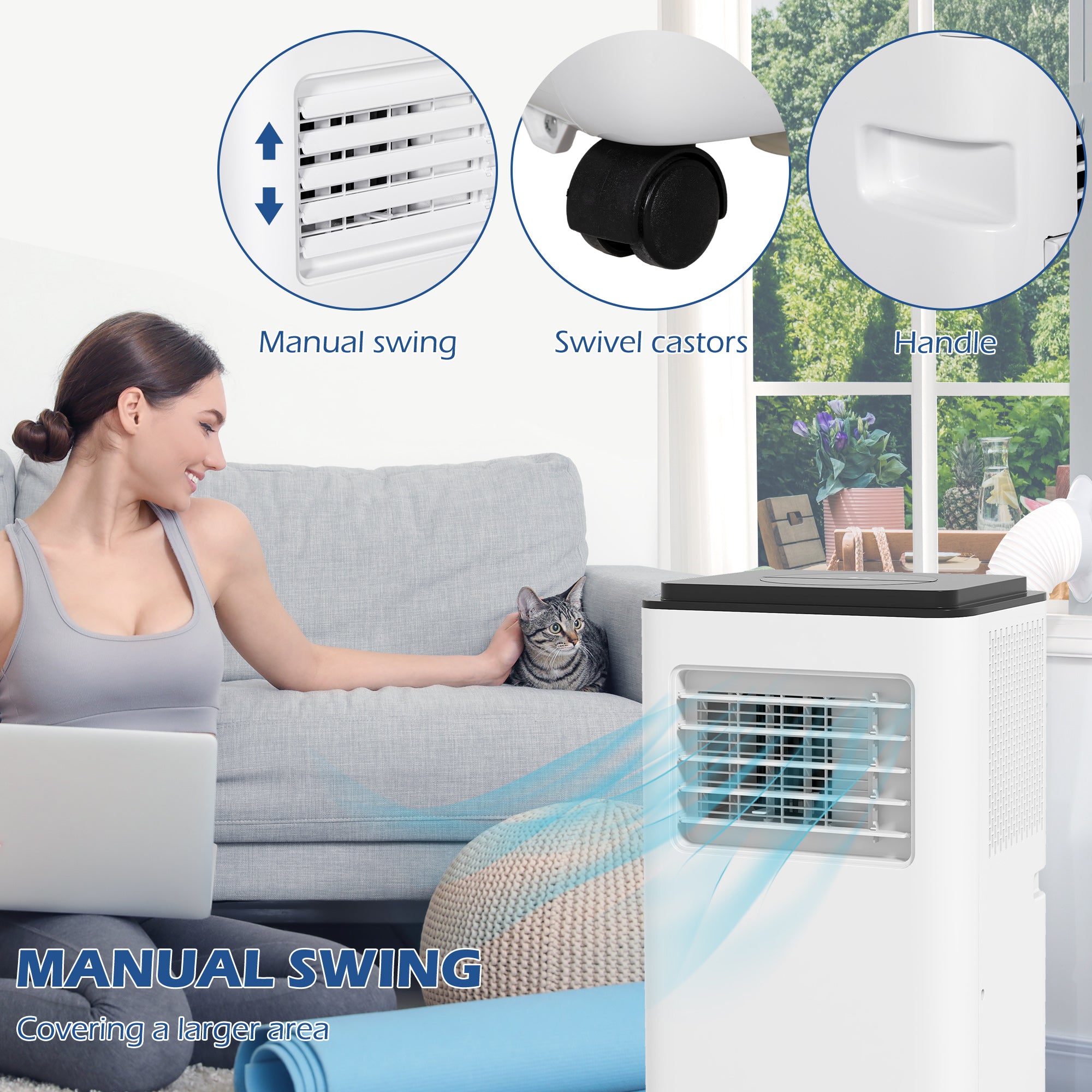 10000 BTU Portable Air Conditioner for Rooms Up to 440 Sq. Ft., 3-in-1 AC Unit with Cooling Fan, Dehumidifier, Auto, Sleep & Remote, 24H Timer On/Off, Window Installation Kit, White