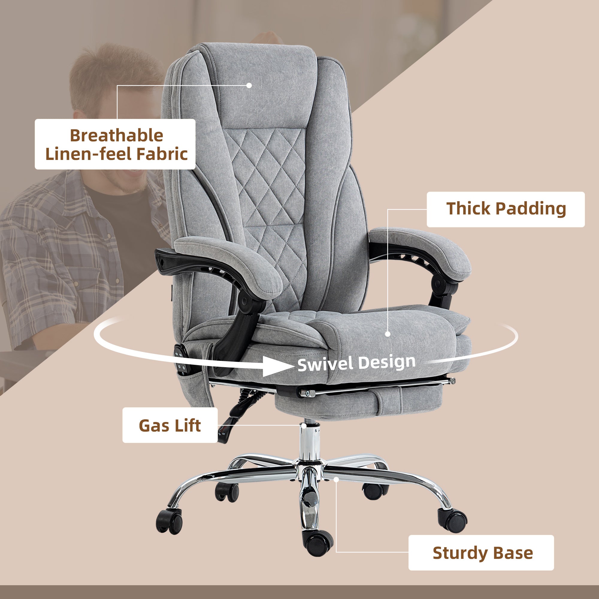 HOMCOM Massage Office Chair, Heated Reclining Computer Chair with Adjustable Height and Footrest