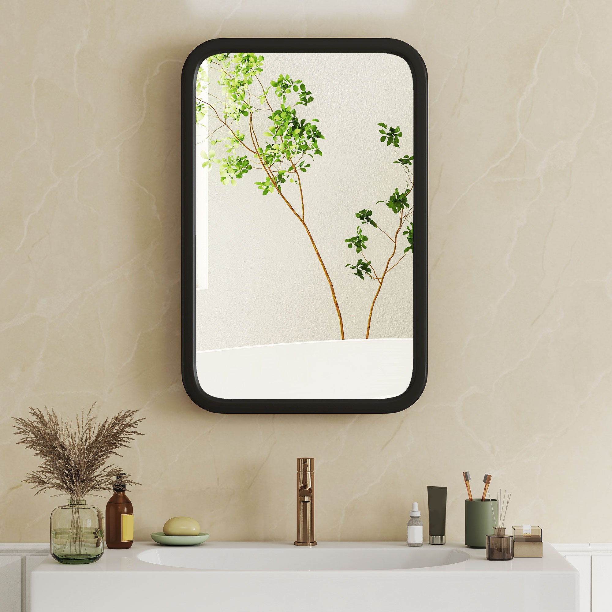 Bathroom Medicine Cabinet with Tempered Mirror, Metal Bathroom Mirror Cabinet Wall Mounted with 3 Shelves and 180° Swing Door for Hallway or Bathroom, Black