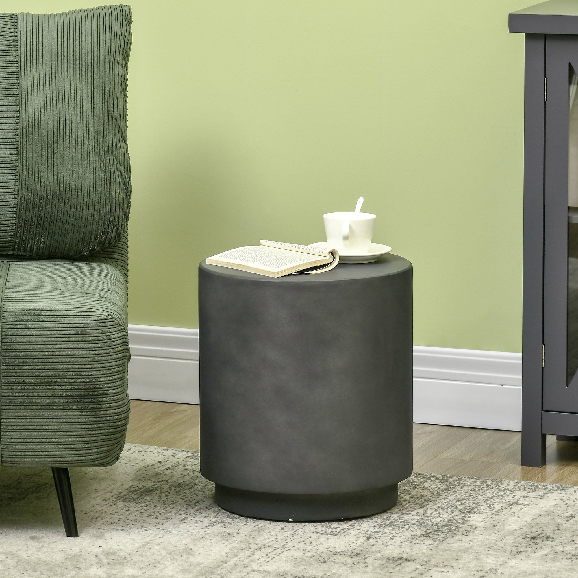 Lightweight Accent Table with Concrete Finish Round Side Table