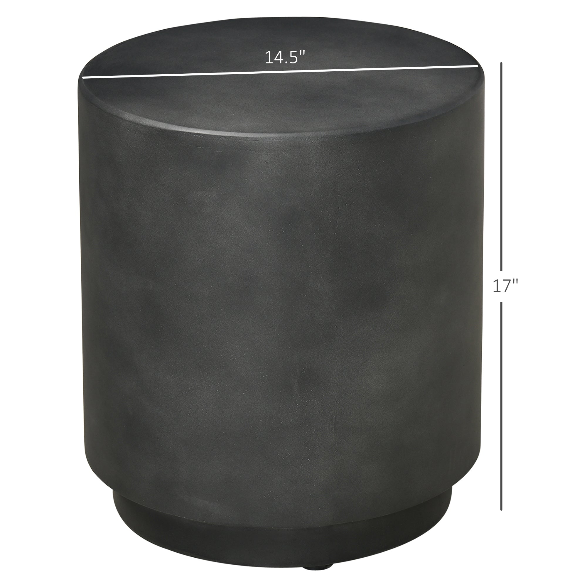 HOMCOM Concrete Finish Side Table, Lightweight Accent Table, 17" Patio Round Stump End Table with 4 Adjustable Feet for Indoor, Outdoor, Charcoal Grey