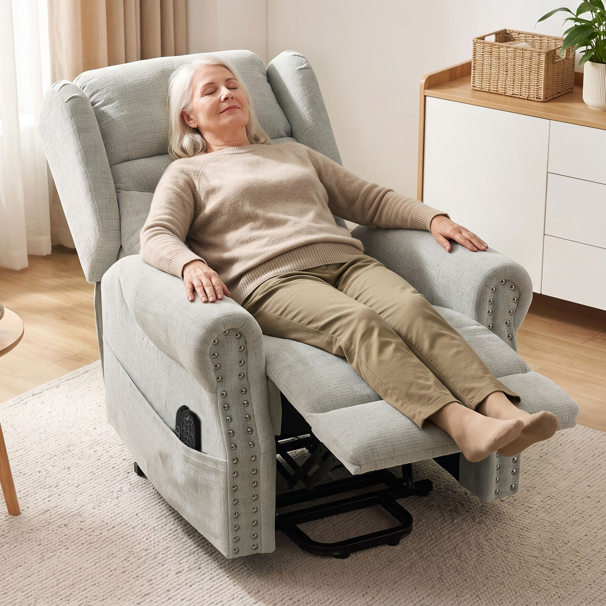 Riser Recliner Chair with Vibration Massage and Heat, Chenille Electric Power Lift Recliner Chair for Elderly with Spring Cushion, USB Port, Plush High Back, Remote, Side Pockets, Light Grey