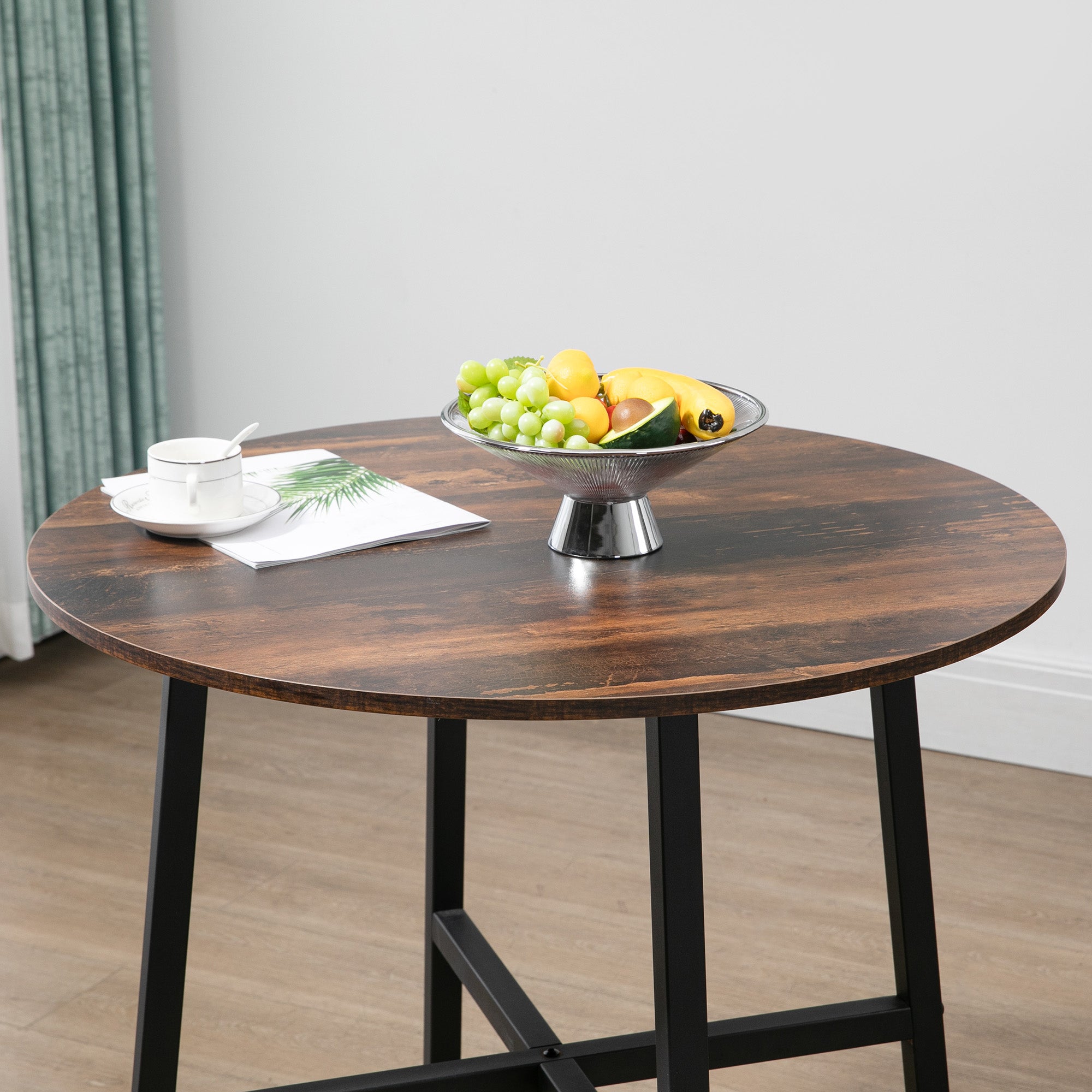 HOMCOM Industrial Style Round Dining Table for 4 People - Kitchen Table with Steel Legs for Dining Room, Living Room, 80cm Diameter, Rustic Brown
