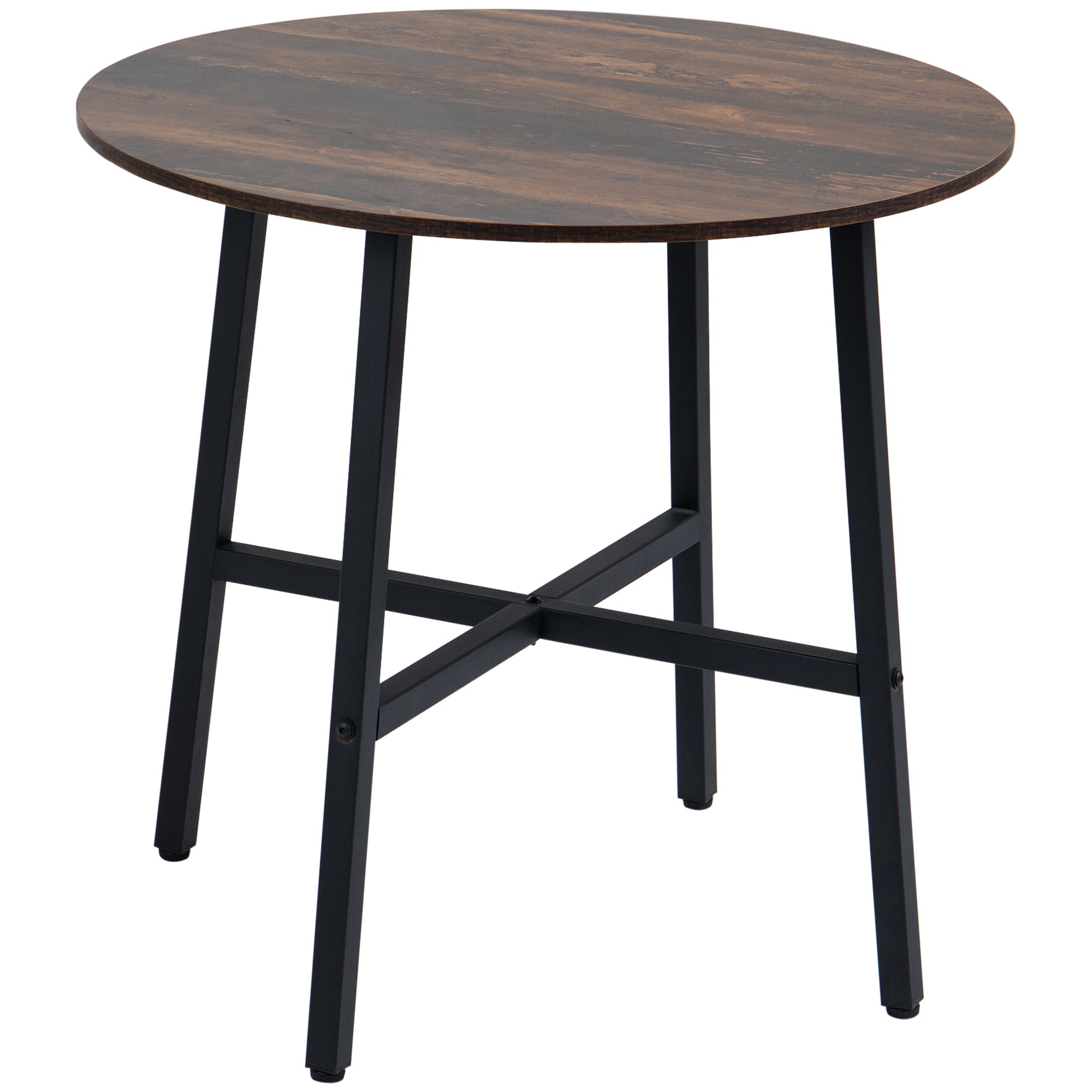 HOMCOM Industrial Style Round Dining Table for 4 People - Kitchen Table with Steel Legs for Dining Room, Living Room, 80cm Diameter, Rustic Brown