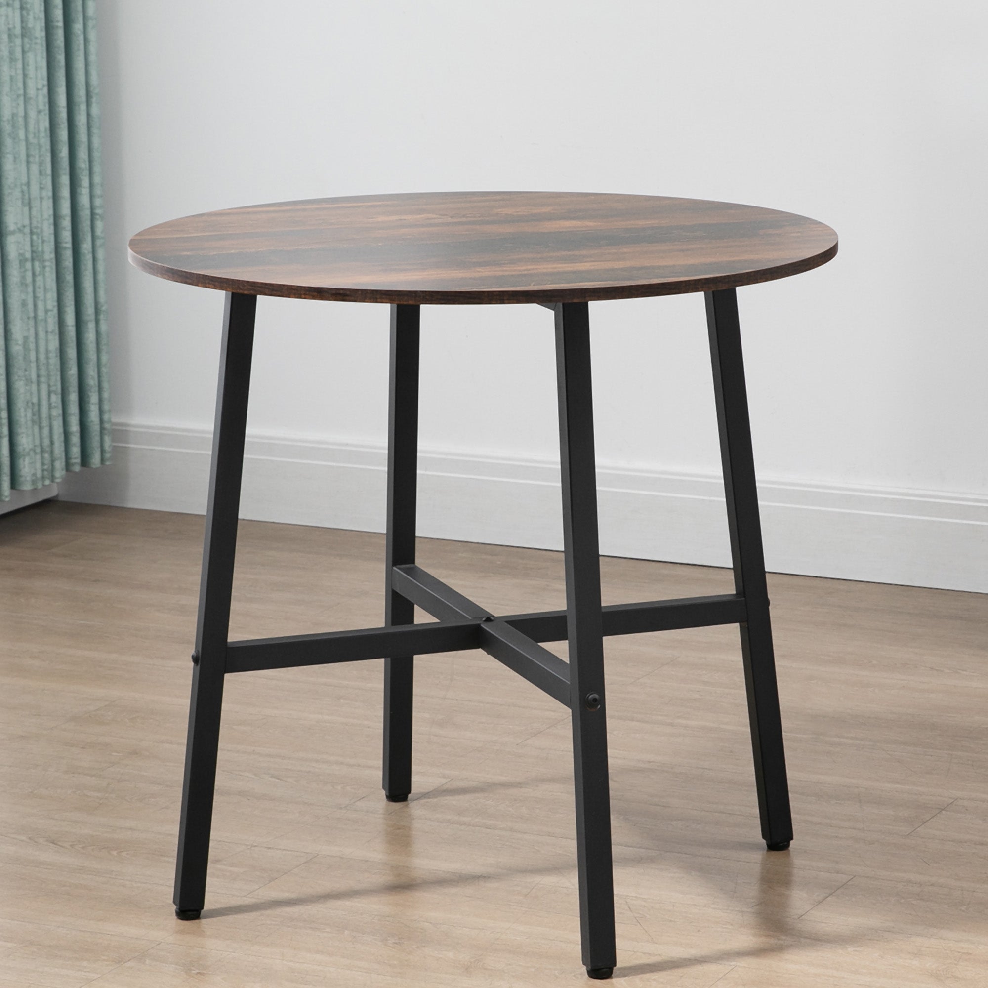 HOMCOM Industrial Style Round Dining Table for 4 People - Kitchen Table with Steel Legs for Dining Room, Living Room, 80cm Diameter, Rustic Brown